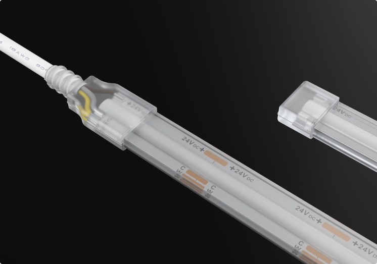 Tapa final de silicona moldeada y terminación de entrada de cable para una tira LED SCOB IP68