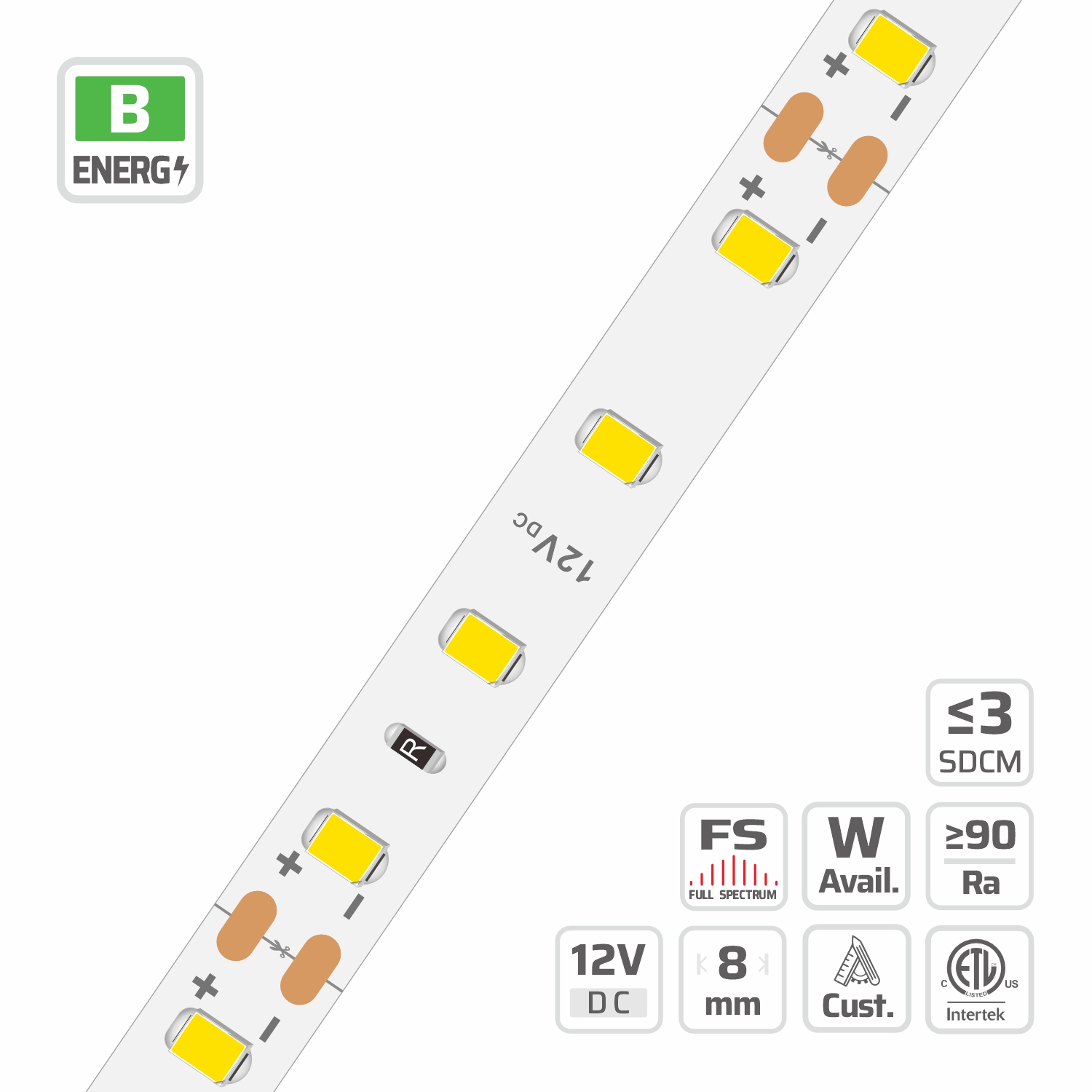 8mm | 12V | 80LEDs | 50mm/cut | #10181 | 2835 High Light Efficacy High Lumen LED Strip