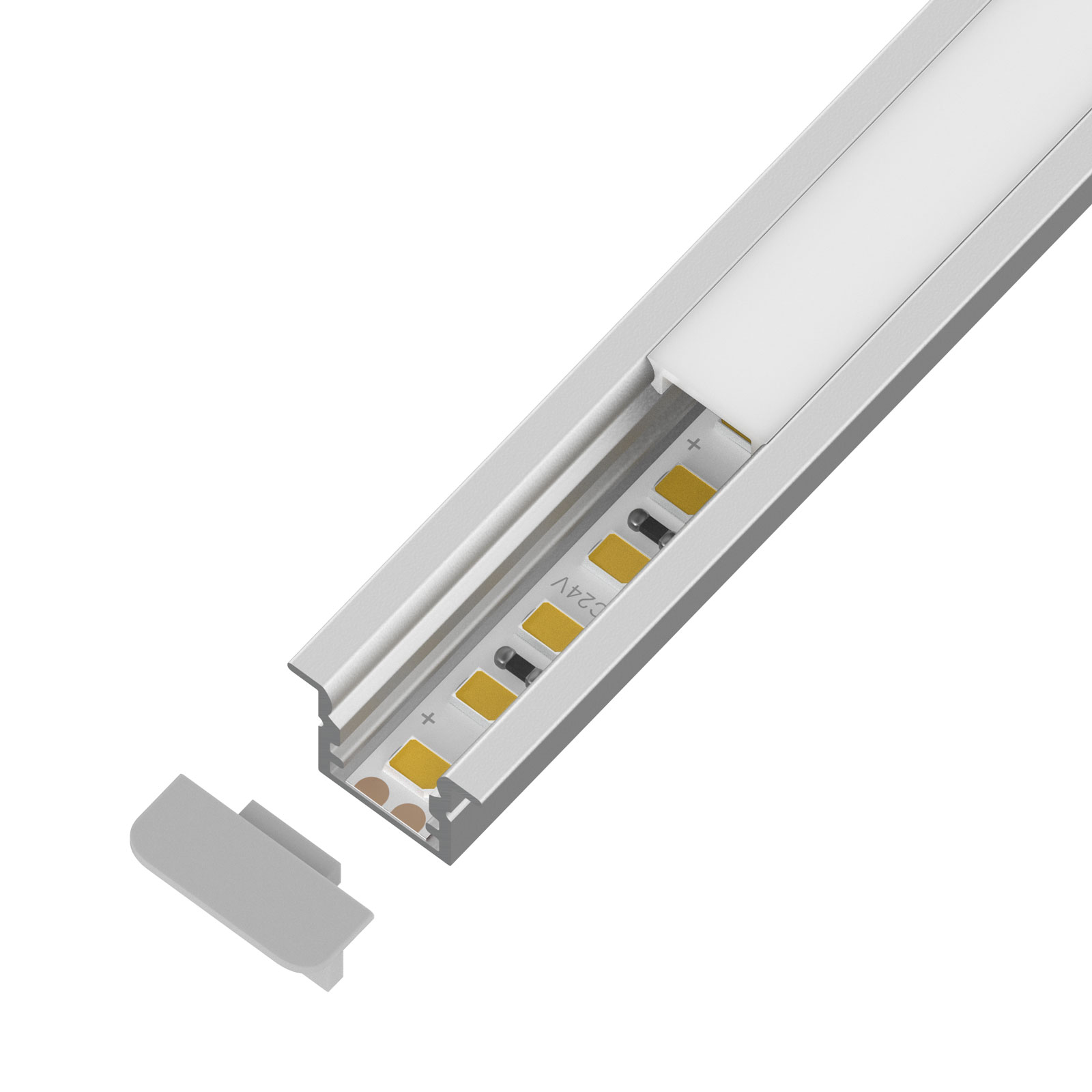 DL-1010HX-F · 24V · cuttable 35.7mm DL-1010HX-F 15.2x10.4mm Slim Recessed LED Channel with Flange — Shallow Plaster-in Aluminum Profile — 24V, cuttable every 35.7mm, 6mm FPCB width, 2835 LEDs, 120 LEDs/m