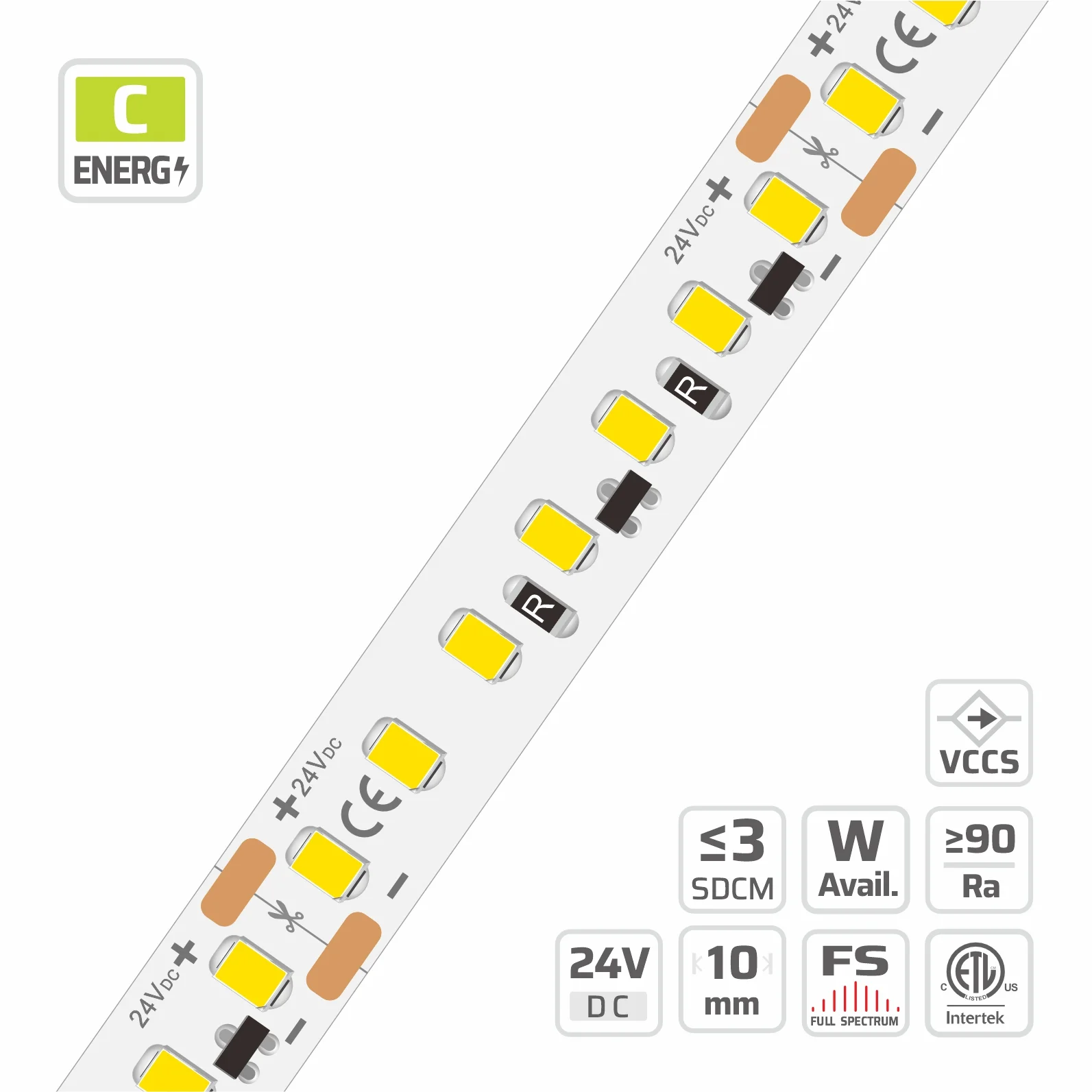 10mm | 24V | 140LEDs | 50mm/cut | #10729 | 2835 C.C. High Lumen High Light Efficacy LED Strip Light