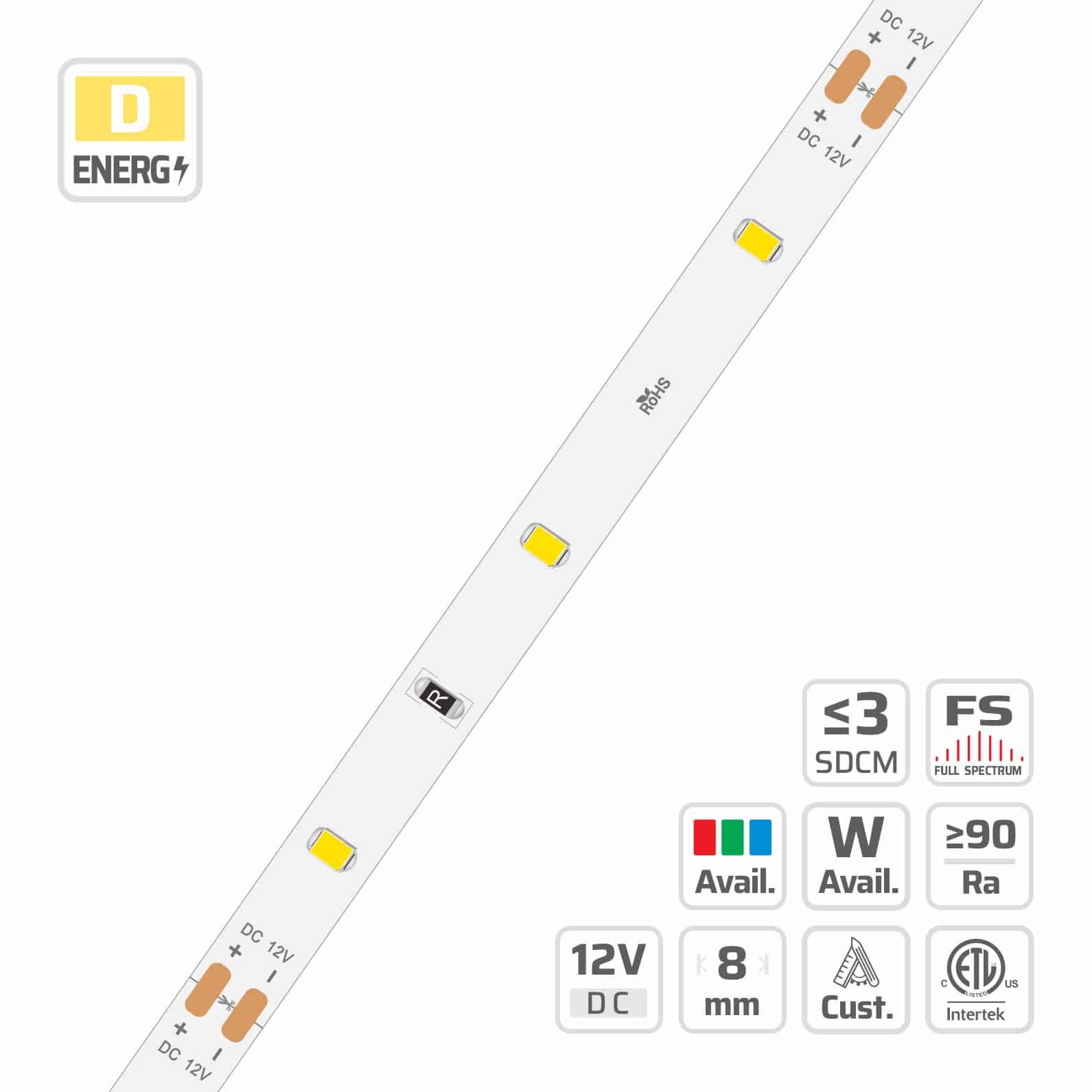 8mm | 12V | 30LEDs | 100cut | #11014 | 2835 Classic LED Strip Light