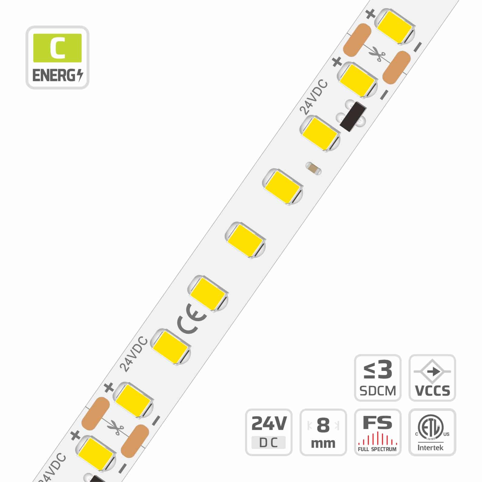 8mm | 24V | 140LEDs | 50mm/cut | #11056 | 2835 Classic LED Strip Light