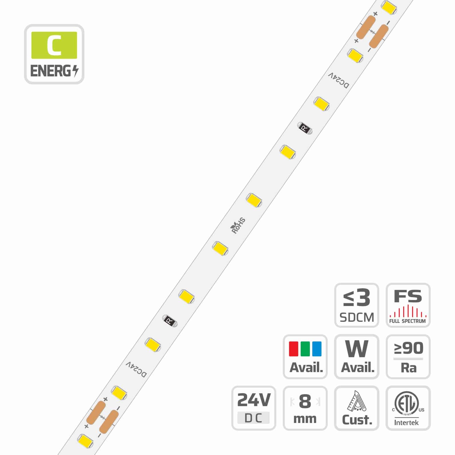 8mm | 24V | 64LEDs | 125cut | #11161 | 2835 High Light Efficacy LED Strip Light