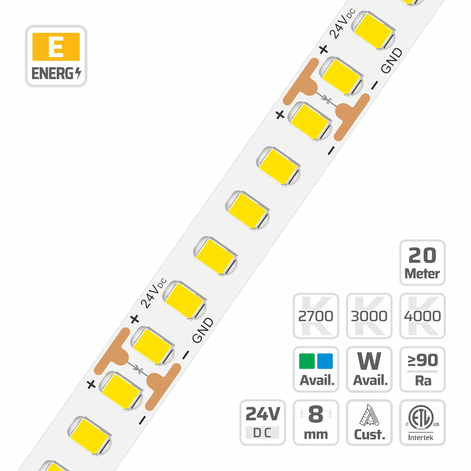 8mm | 24V | 180LEDs | 33.3mm/cut | #13438 | 2835 Built-in IC Ultra-Long LED strip light