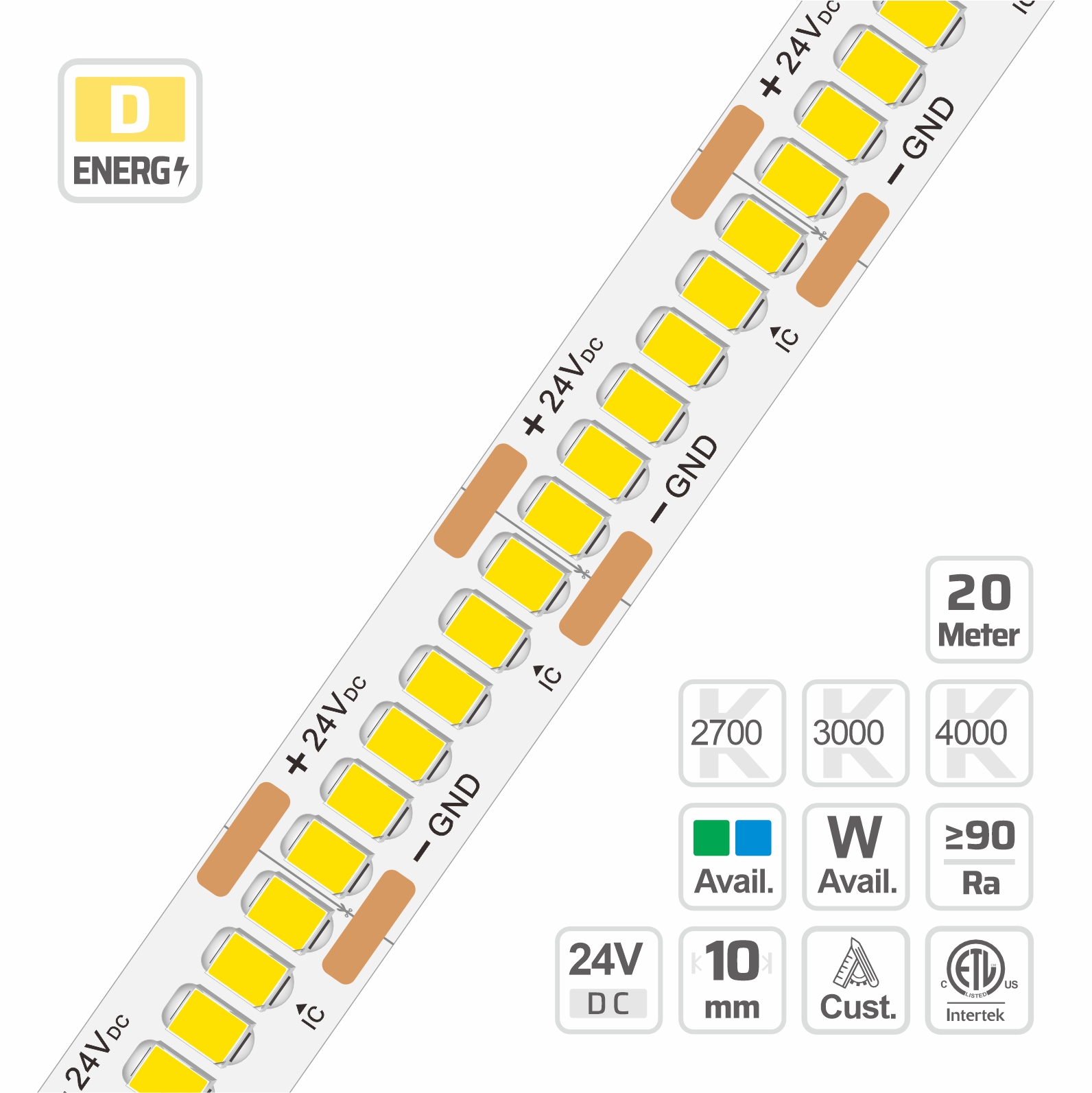 10mm | 24V | 300LEDs | 20cut | #14092 | 2835 Ultra-Long Bulit in IC Ultra-density LED Strip Light