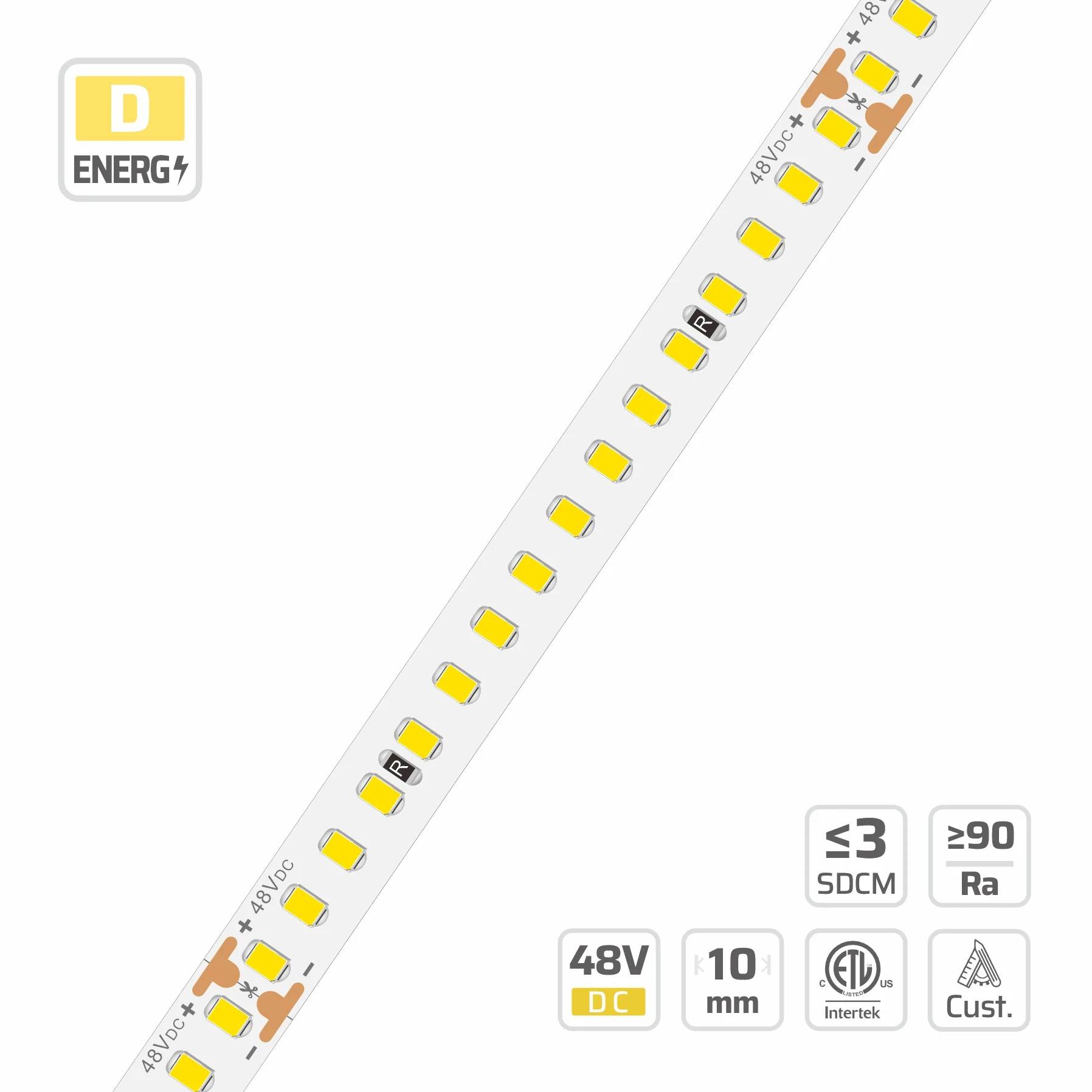 10mm | 48V | 160LEDs | 100cut | #15235 | 2835 High-Brightness CC LED strip