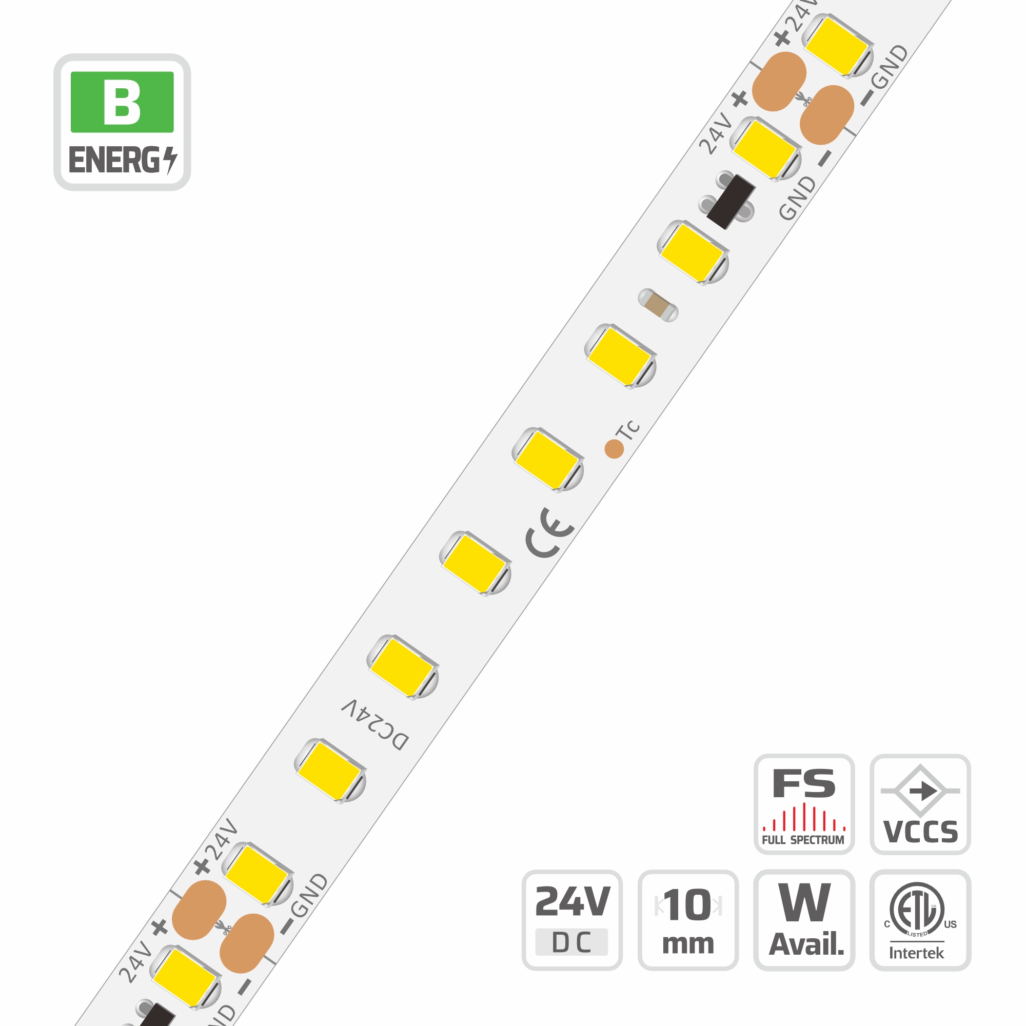 7923 8mm | 24V | 128LEDs | 62.5cut | #7923 | 2835 Constant Current High Light Efficacy LED Strip Light — 24V, cuttable every 62.5mm, 8mm FPCB width, 2835 LEDs, 128 LEDs/m, IP20