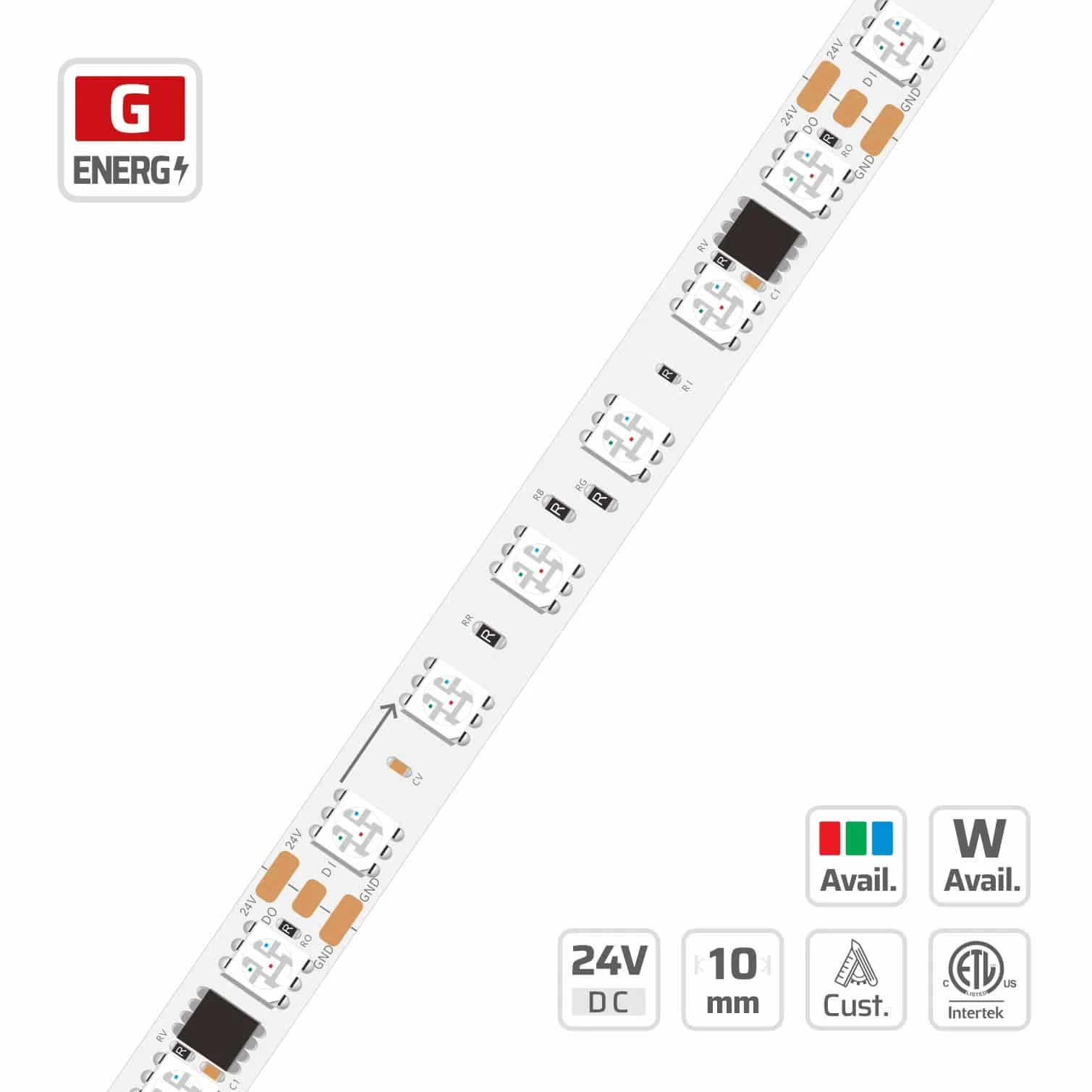 10mm | 24V | 72LEDs | 83.333mm/cut | #16029 | 5050 Digital RGB LED Strip light.