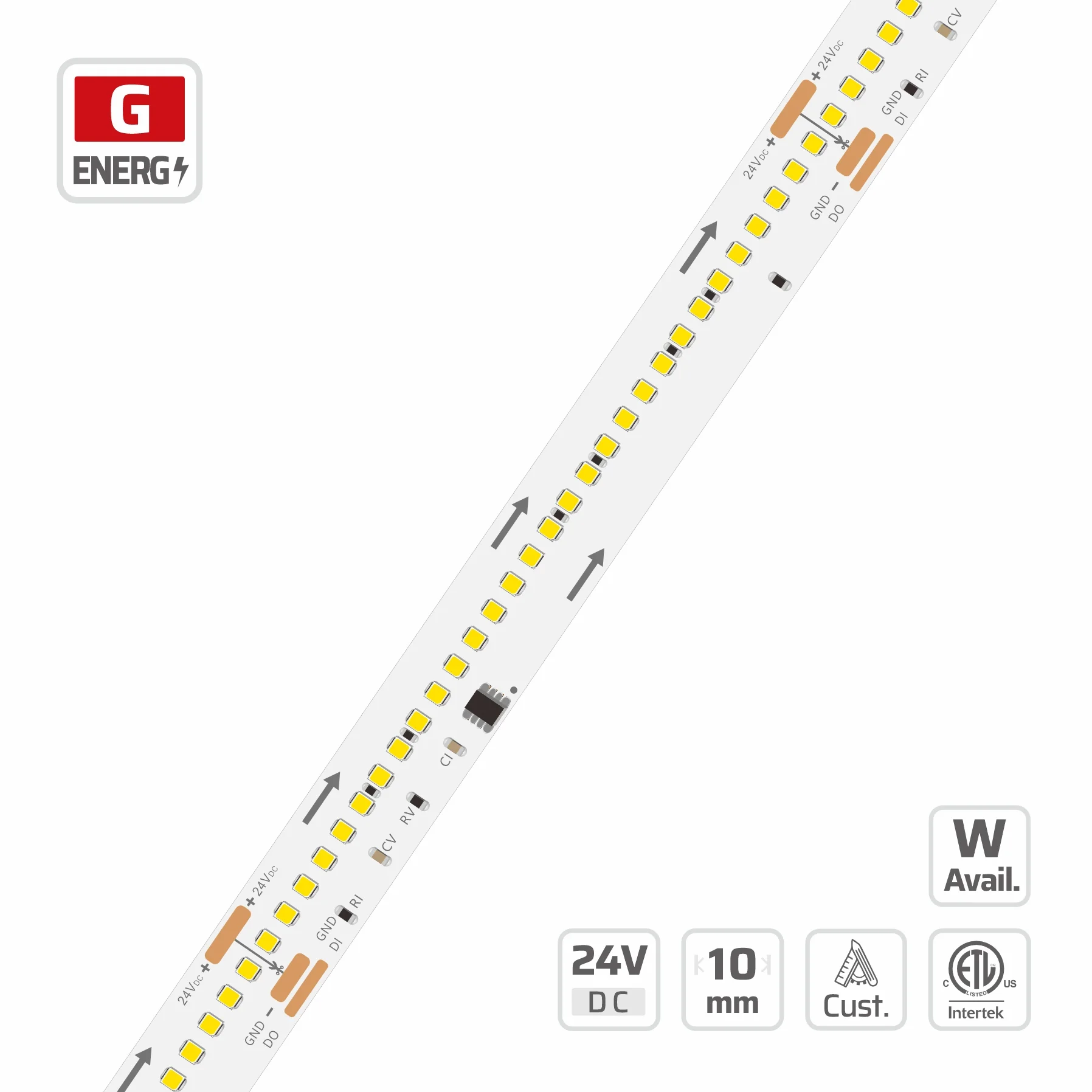 10mm | 24V | 360LEDs | 83.333cut | #16673-N | 1515 White Chasing Flow LED Strip