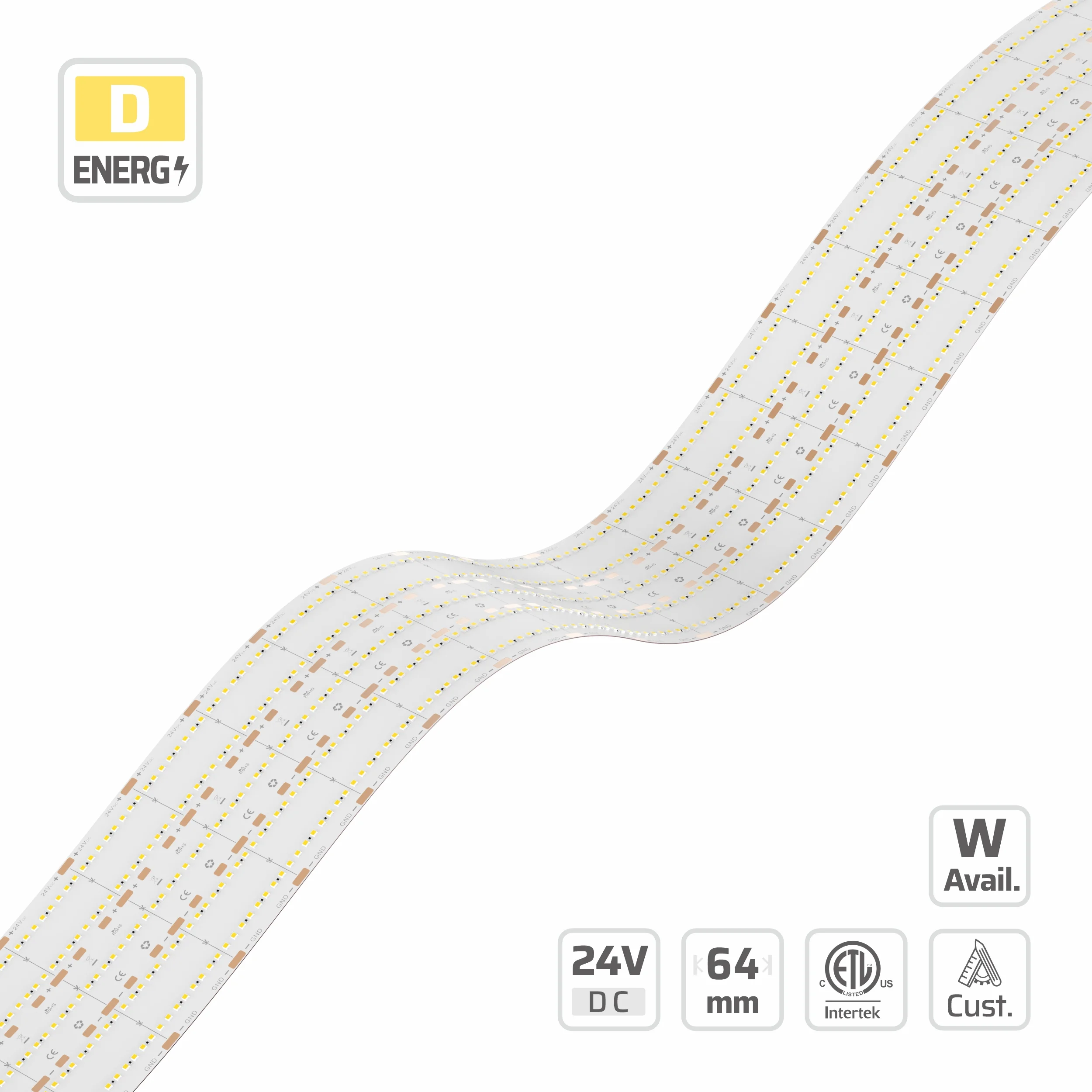64mm | 24V | 1600LEDs | 25mm/cut | #16710 | Multi-Line 5-Row High-Density LED Light Strip