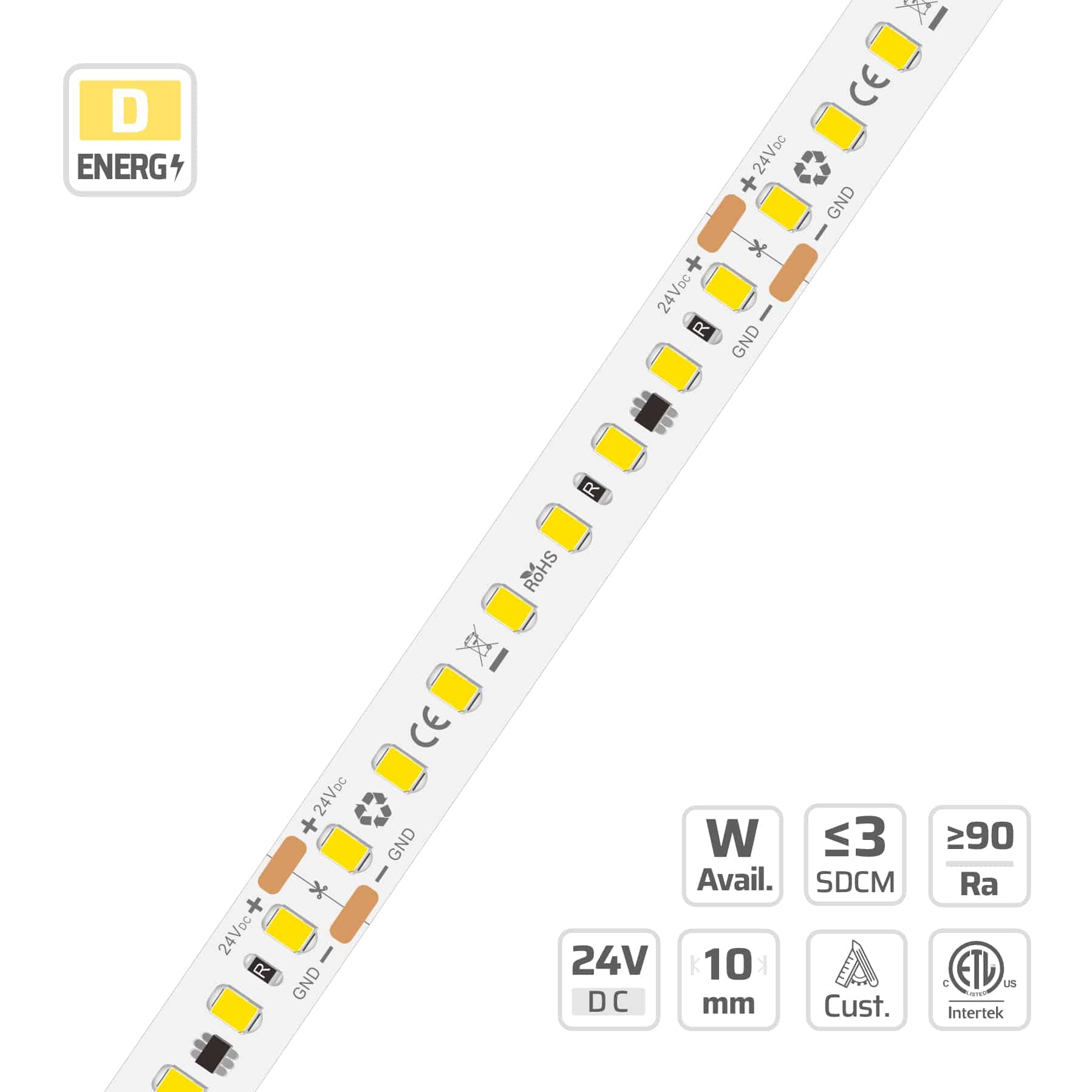 10mm | 24V | 128LEDs | 62.5cut | #16946 | 2835 Hight Efficiency LED Strip