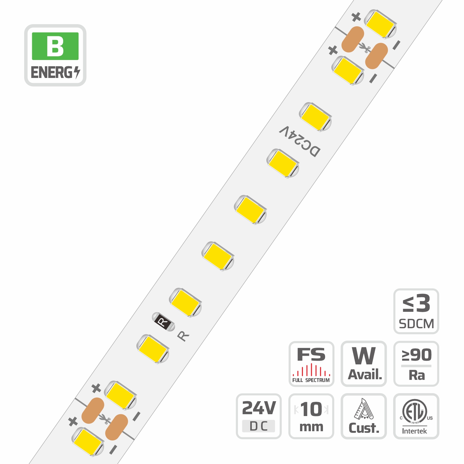 10mm | 24V | 128LEDs | 62.5mm/cut | #10120 | 2835 High Light Efficacy High Lumen LED Strip