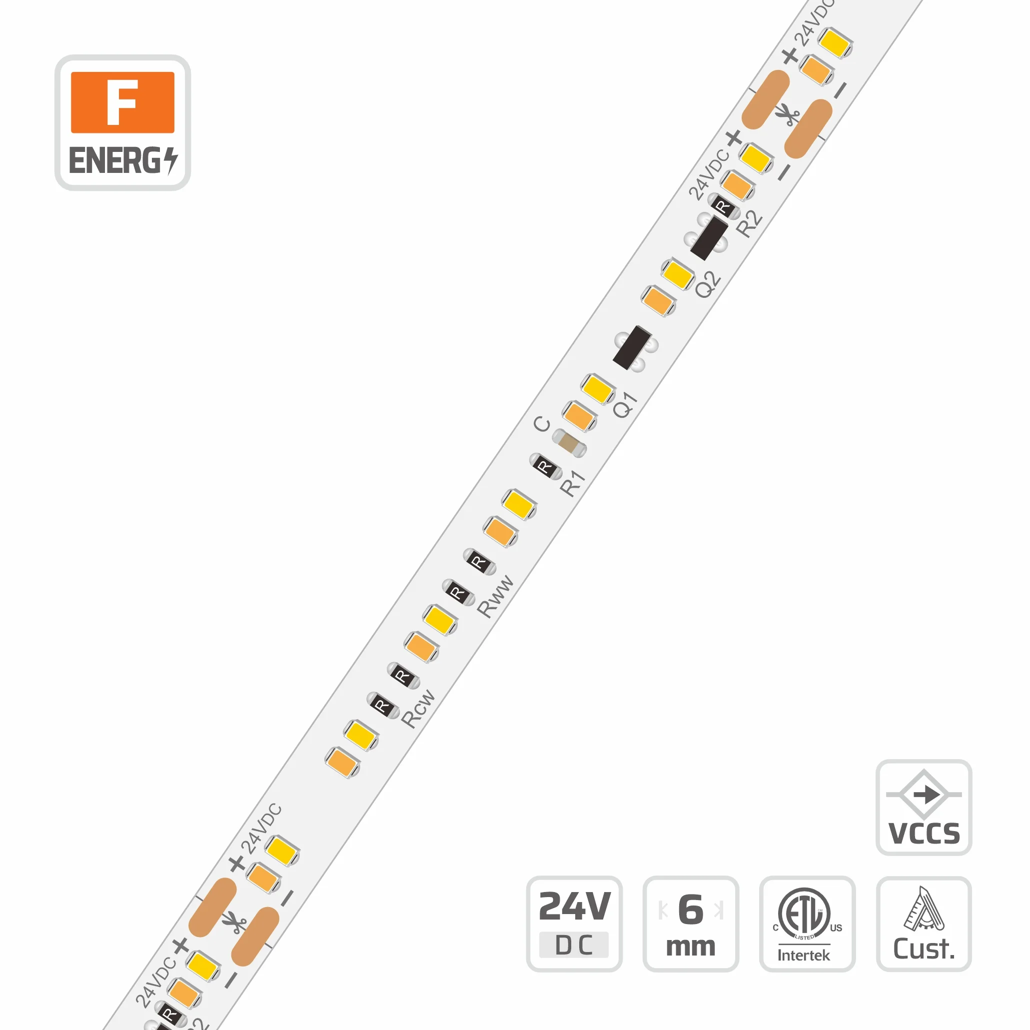 6mm | 24V | 224LEDs | 62.5mm/cut | #17254 | 2216 Dim-to-warm LED Ultra-Narrow strip light