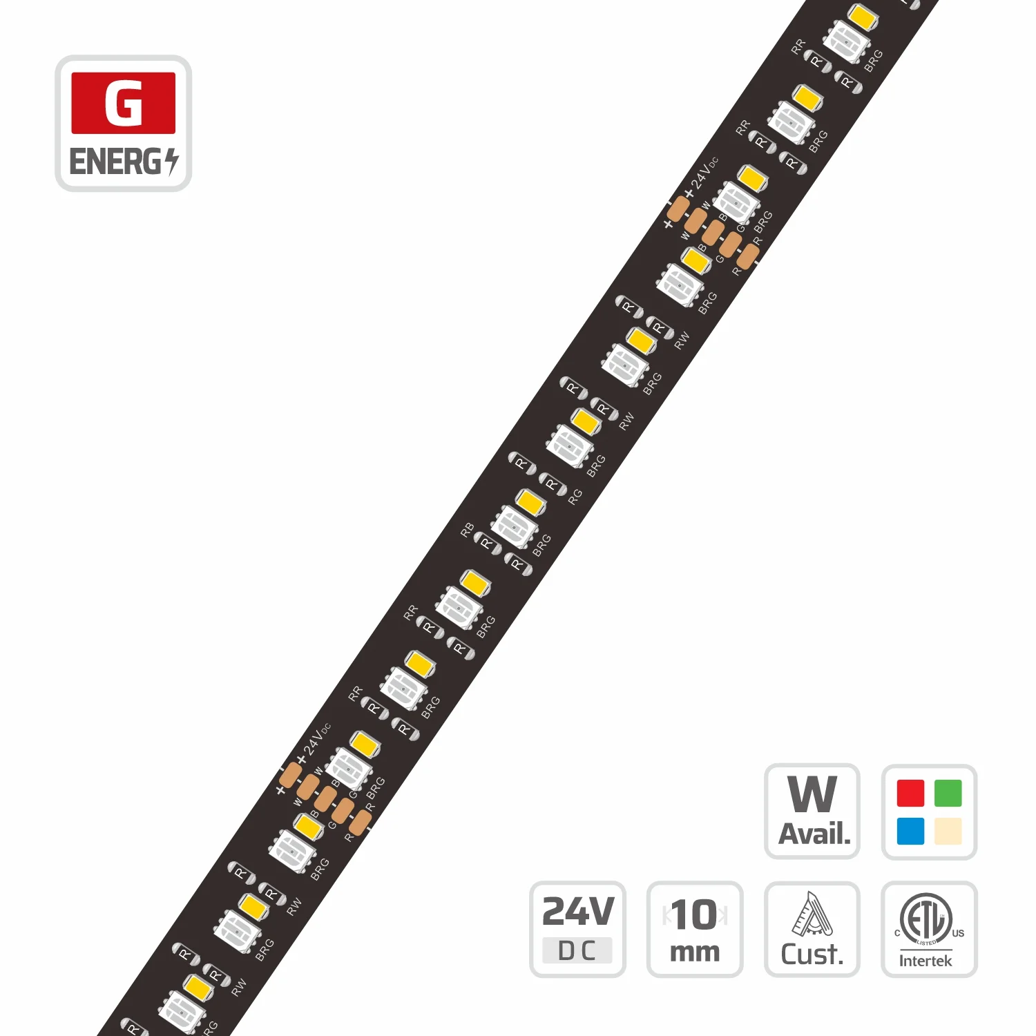 10mm | 24V | 224LEDs | 62.5mm/cut | #18200 | Mixes RGB+W Color LED Strip