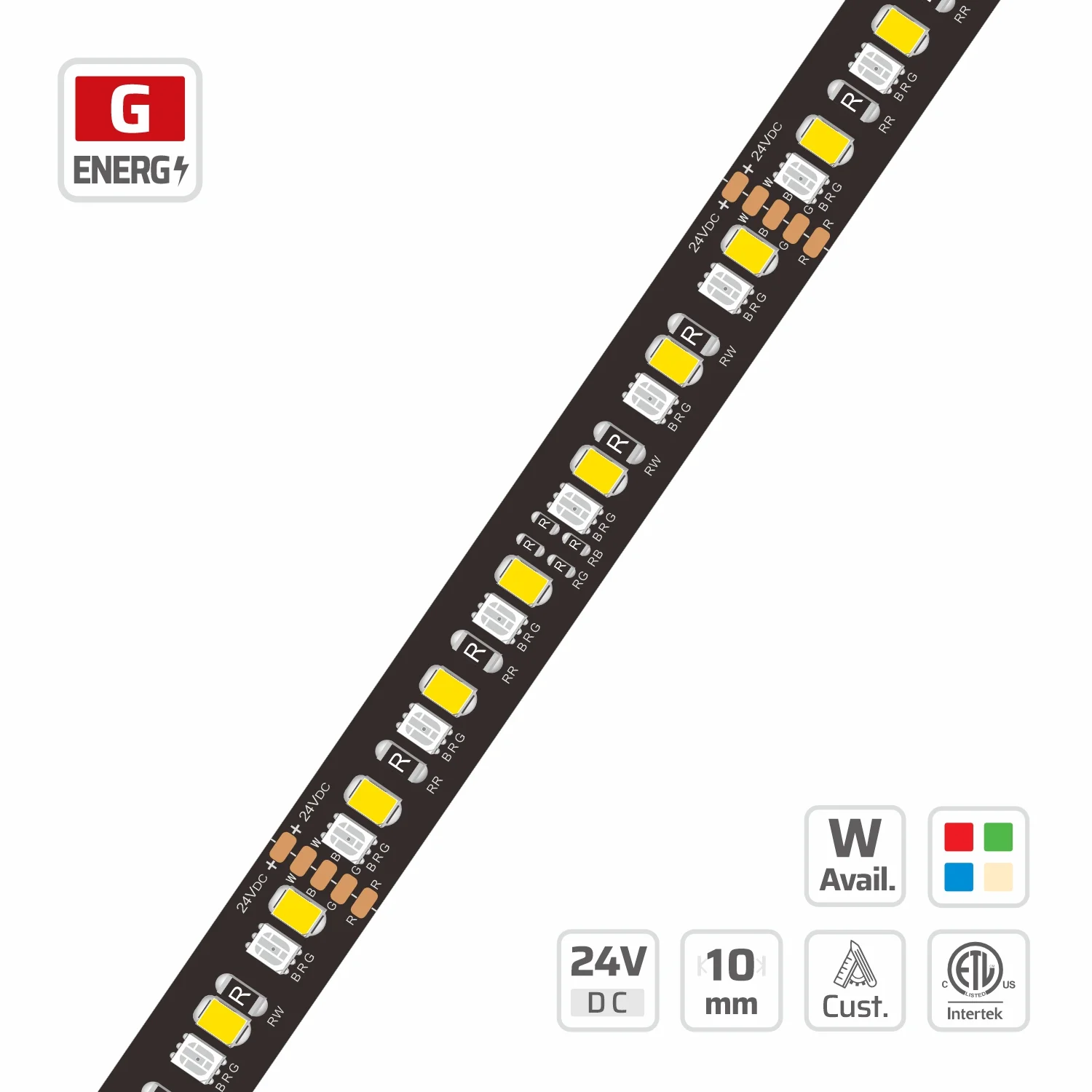 10mm | 24V | 192LEDs | 62.5mm/cut | #18201 | 2835 Mixes RGB+W LED
