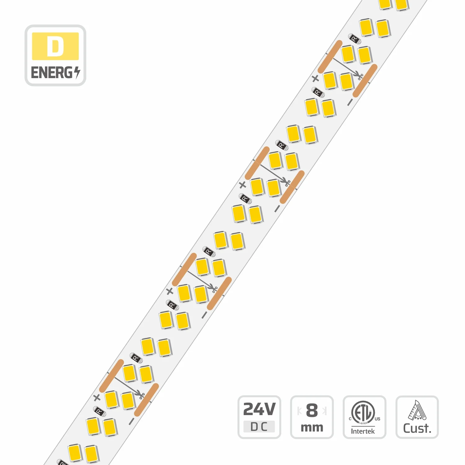 8mm | 24V | 416LEDs | 19.23mm/cut | #18241 | 1515 2-Row 45° High Density LED Strip Light