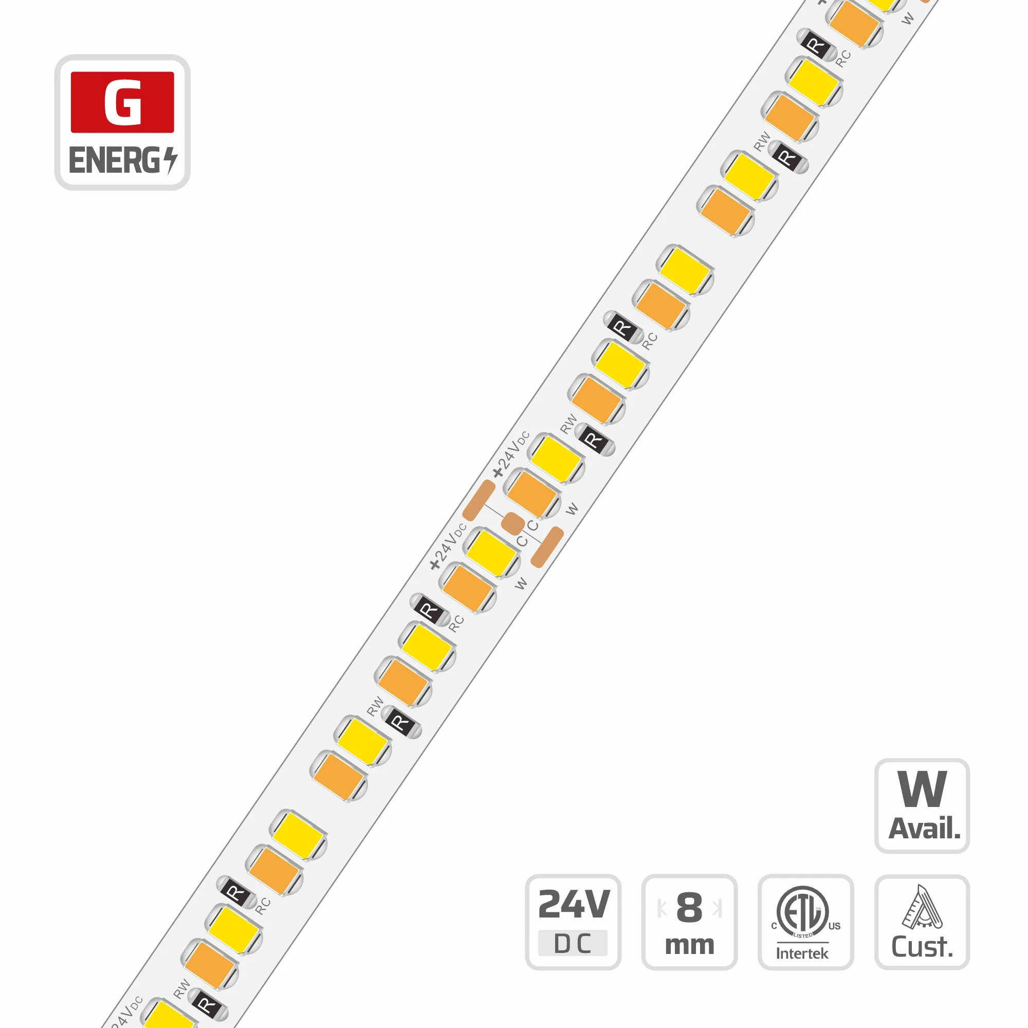 8mm | 24V | 240LEDs | 50mm/cut | #18450 | 2835 CCT Tunable LED Strip