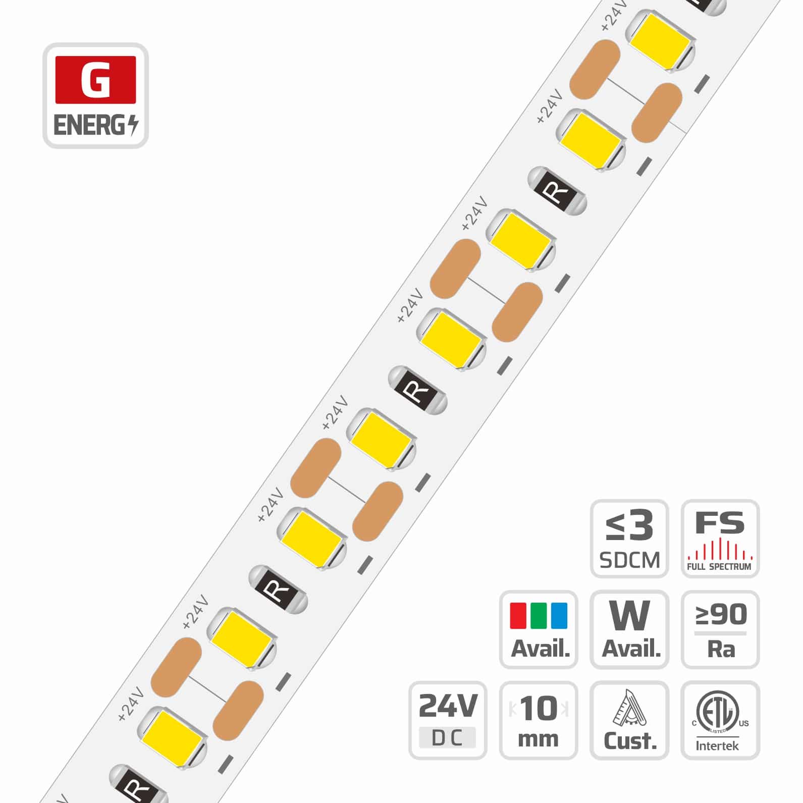10mm | 24V | 120LEDs | 16.66mm/cut | #2065 | 2835 Classic LED Strip Light
