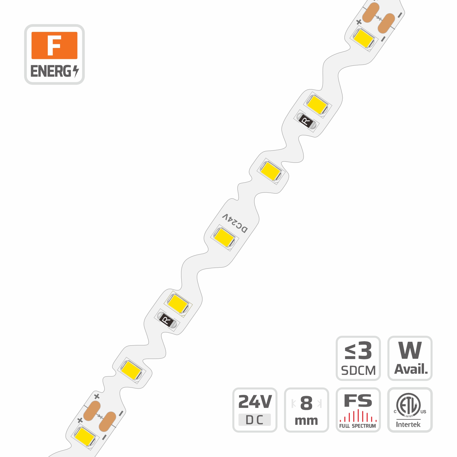 8mm | 24V | 60LEDs | 100cut | #6323 | 2835  S-Bend LED Strip Light