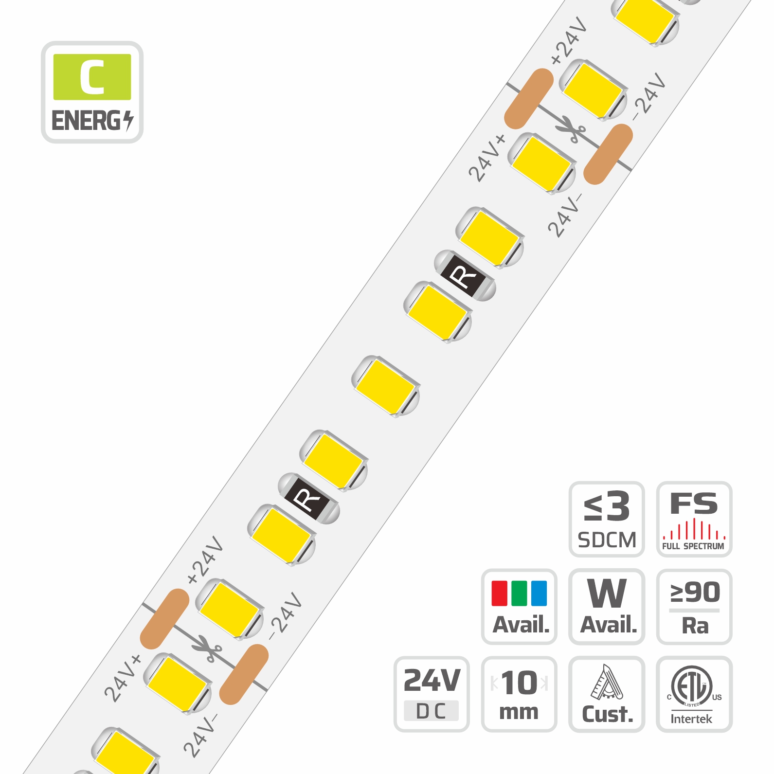 10mm | 24V | 168LEDs | 41.66mm/cut | #3512 | 2835 Classic LED Strip Light