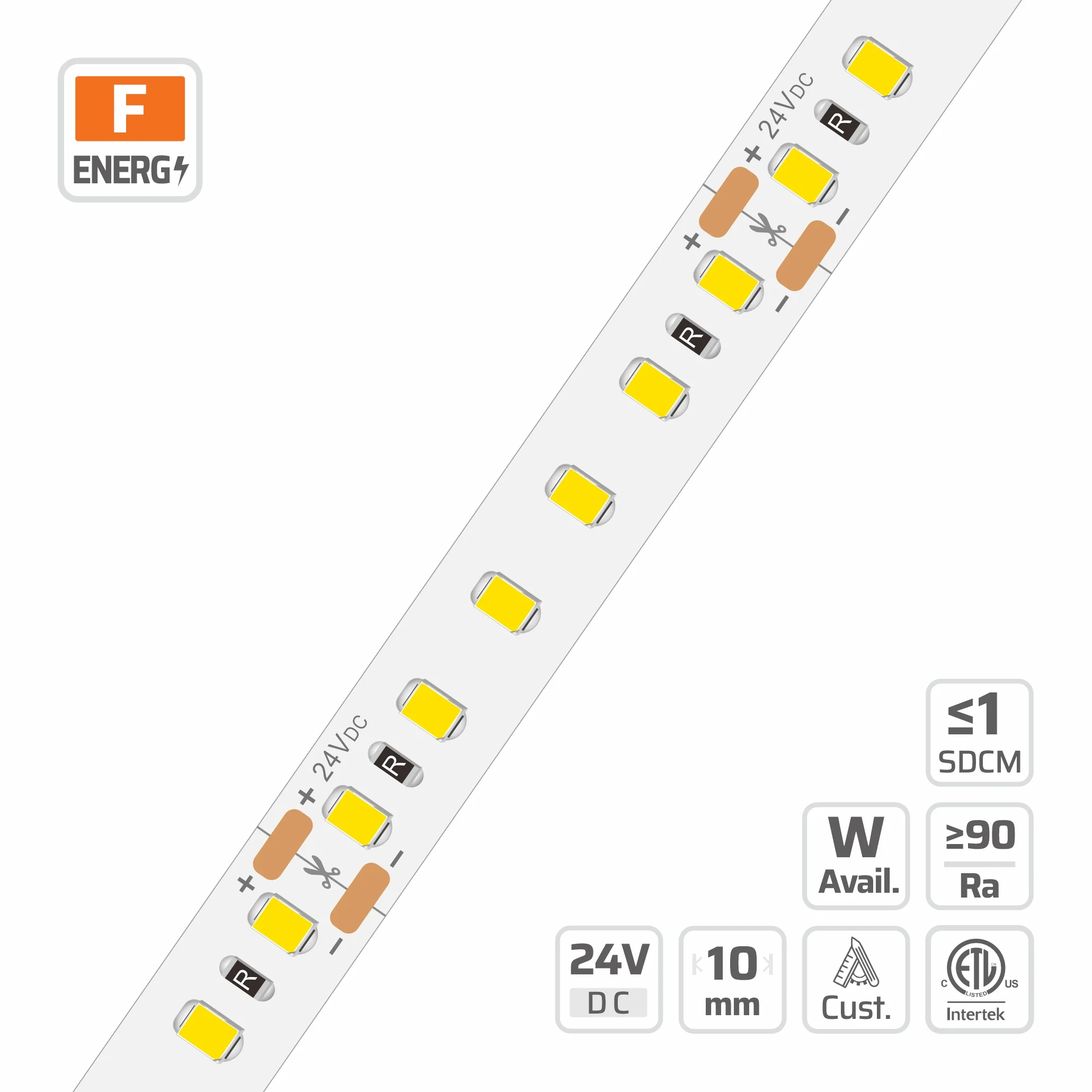 2176-B 2835 — 24V, cuttable every 50mm, 10mm FPCB width, 2835 LEDs, 120 LEDs/m, 2700-6500