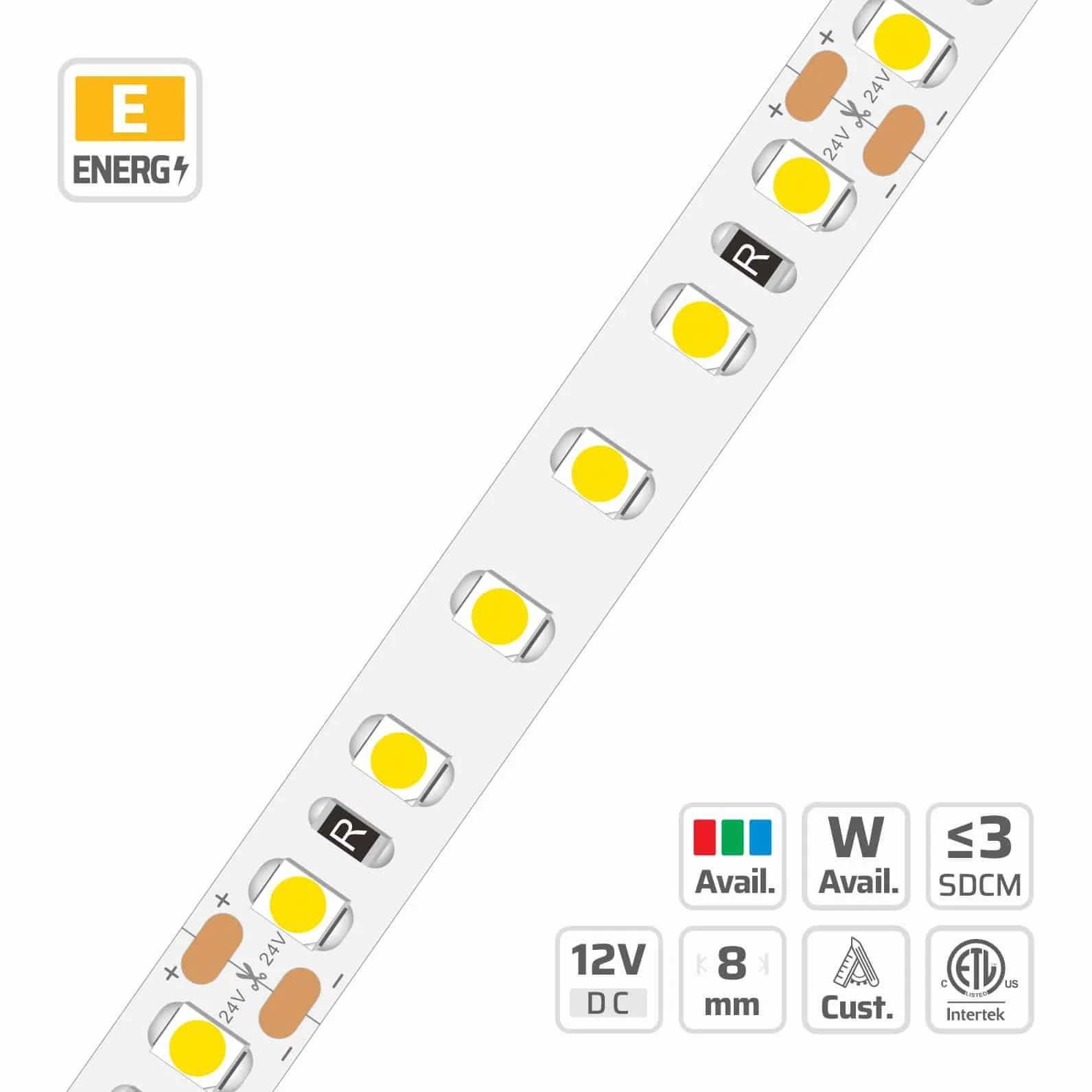 8mm | 12V | 120LEDs | 25cut | #2297 | 3528 Classic LED Strip Light