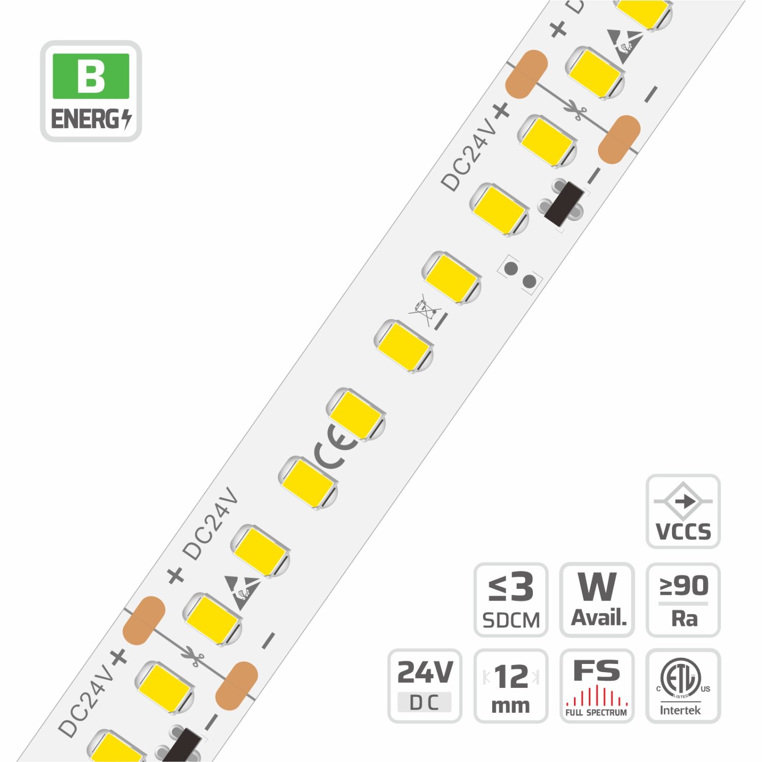 12mm | 24V | 160LEDs | 50cut | #3410 | 2835 C.C. High Lumen High Light Efficacy LED Strip Light