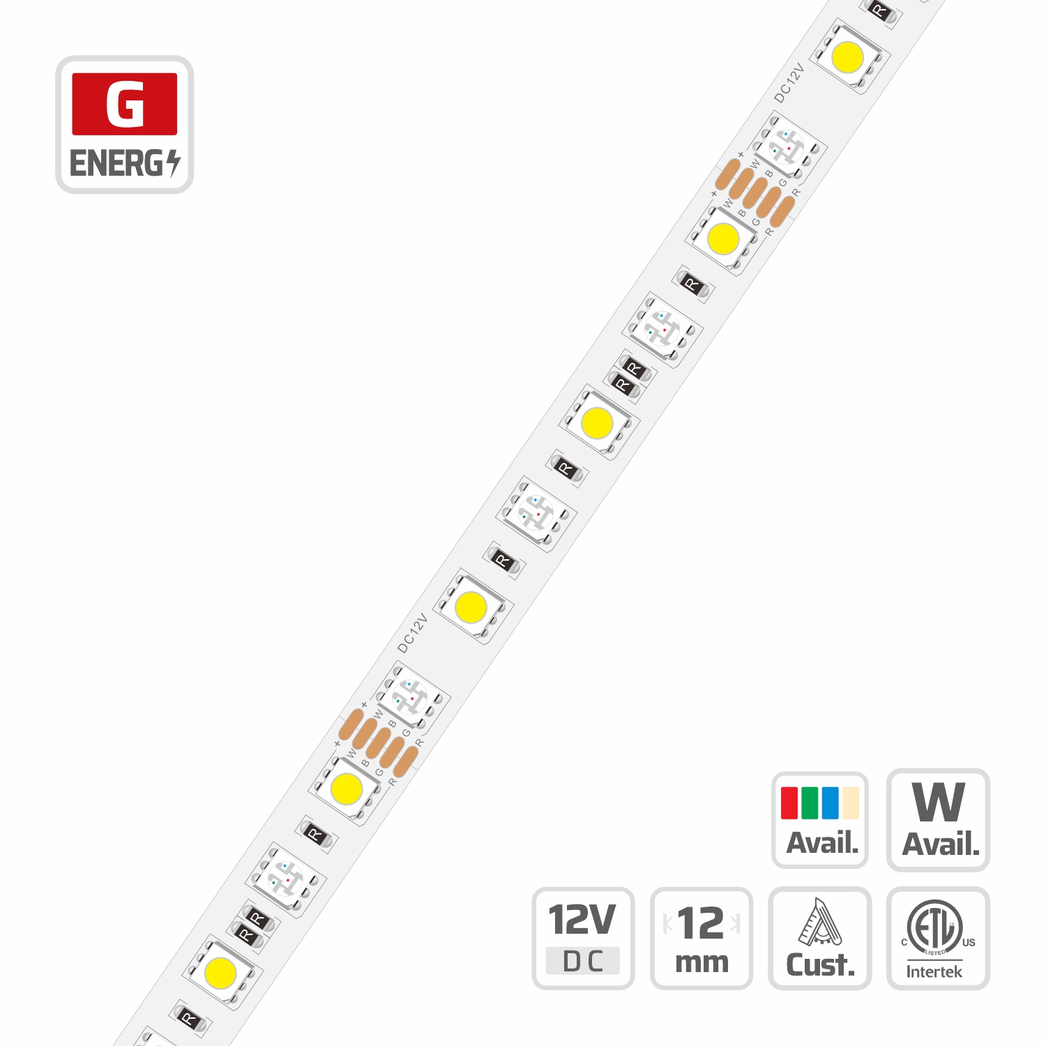 12mm | 12V | 72LEDs | 83.33mm/cut | #3097 | 5050 RGBW LED Strip Light