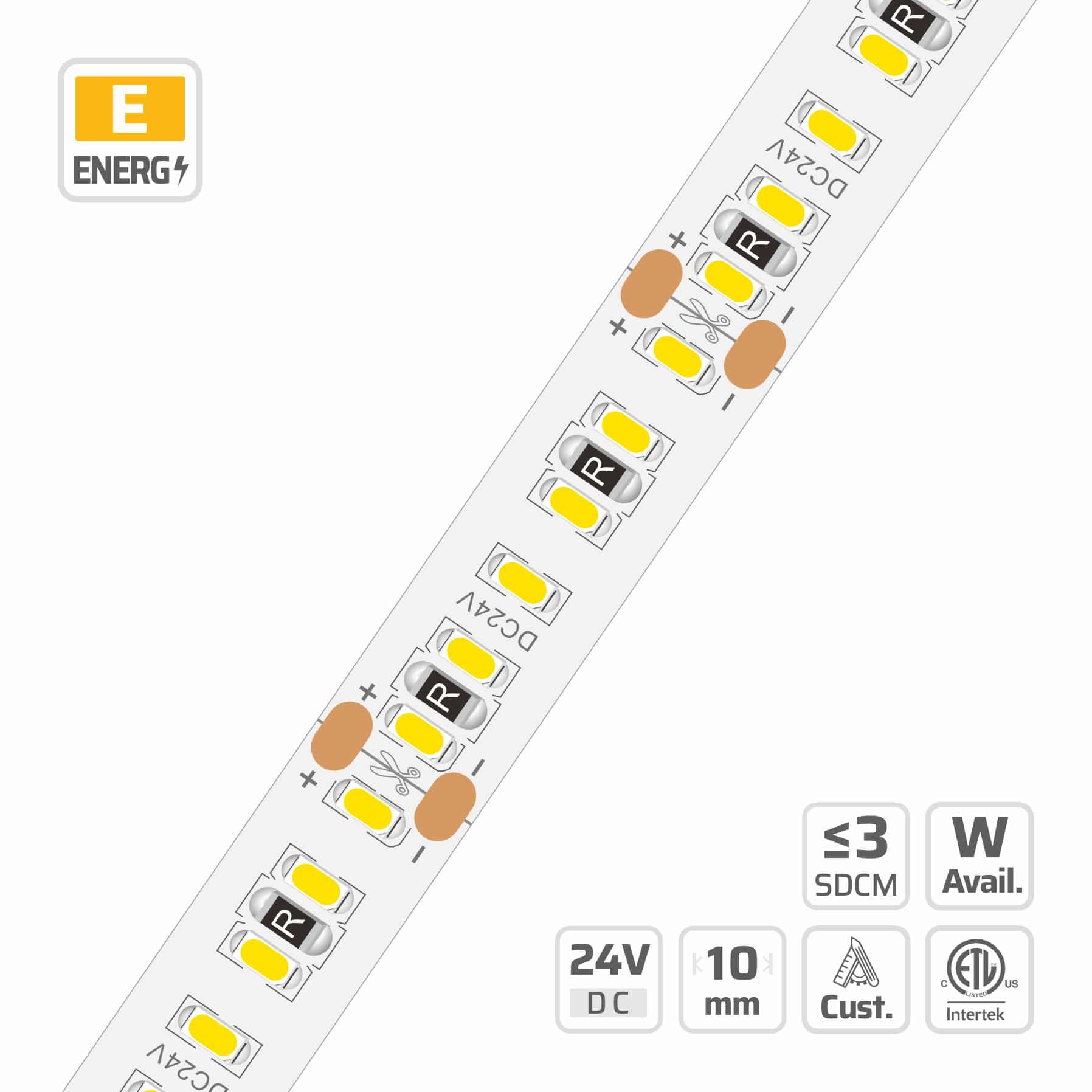 10mm | 24V | 204LEDs  | 29.4cut | #30204U | 3014 High Lumen LED Strip Light
