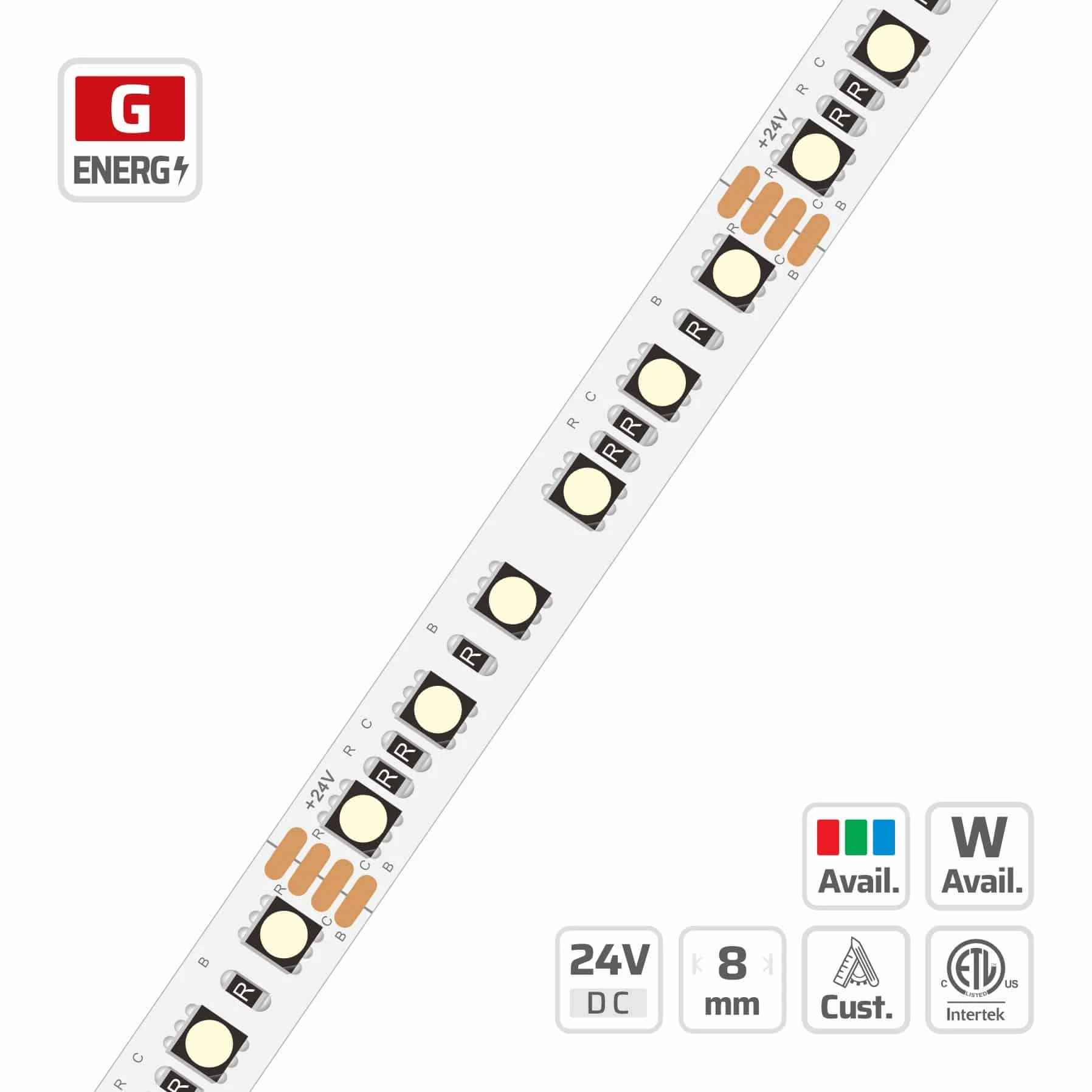 8mm | 24V | 120LEDs | 50mm/cut | #3398 | 3535 RGB LED Strip Light