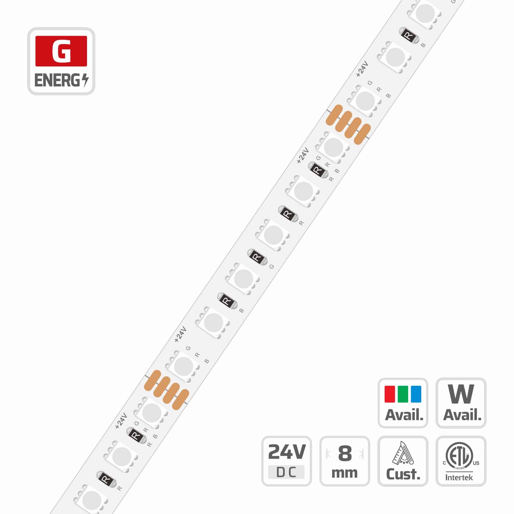 8mm | 24V | 120LEDs | 50mm/cut | #3399U | 3838 RGB LED Strip Light