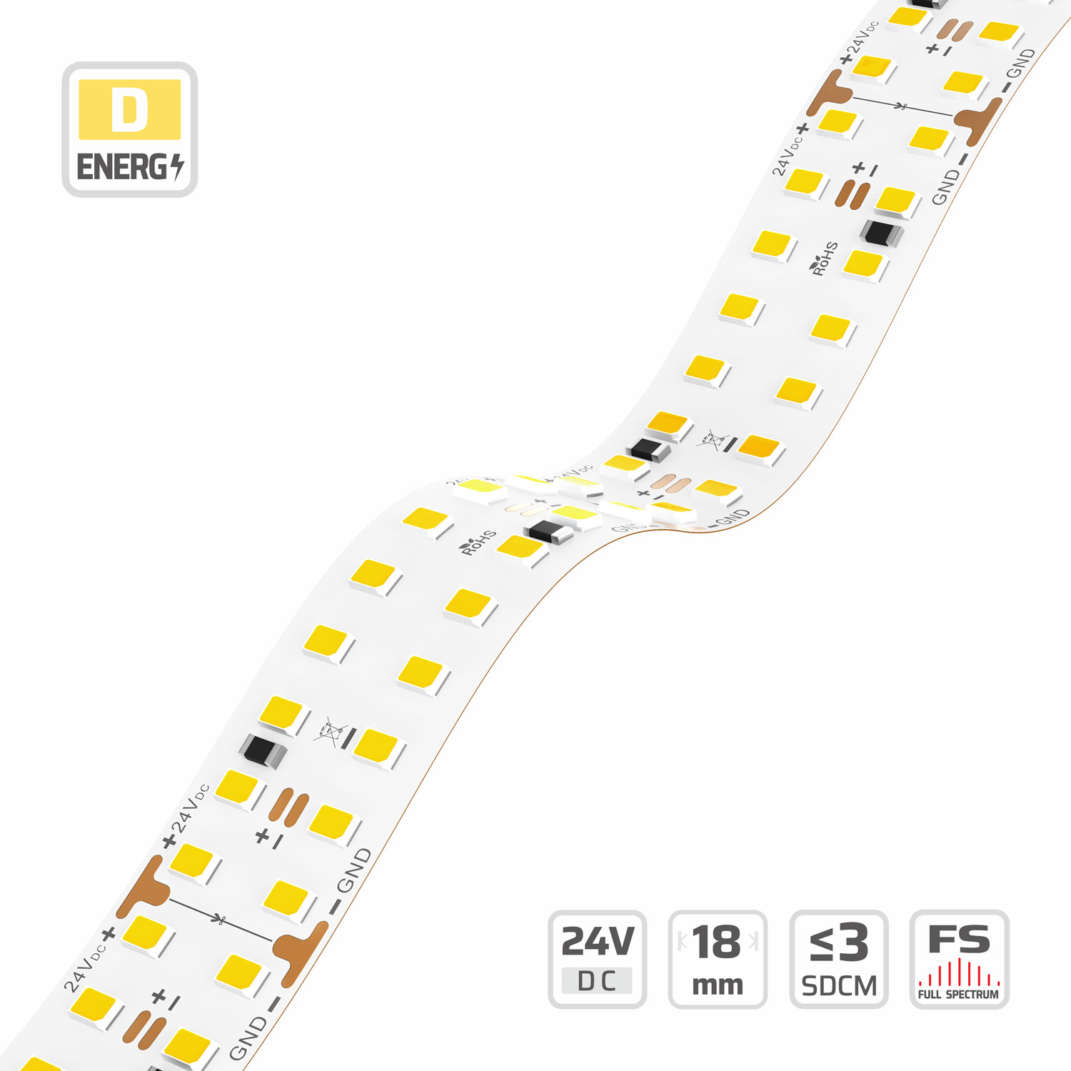 18mm | 24V | 320LEDs | 50mm/cut | #16702 | Multi-Line Two-Row Large width LED Light Strip
