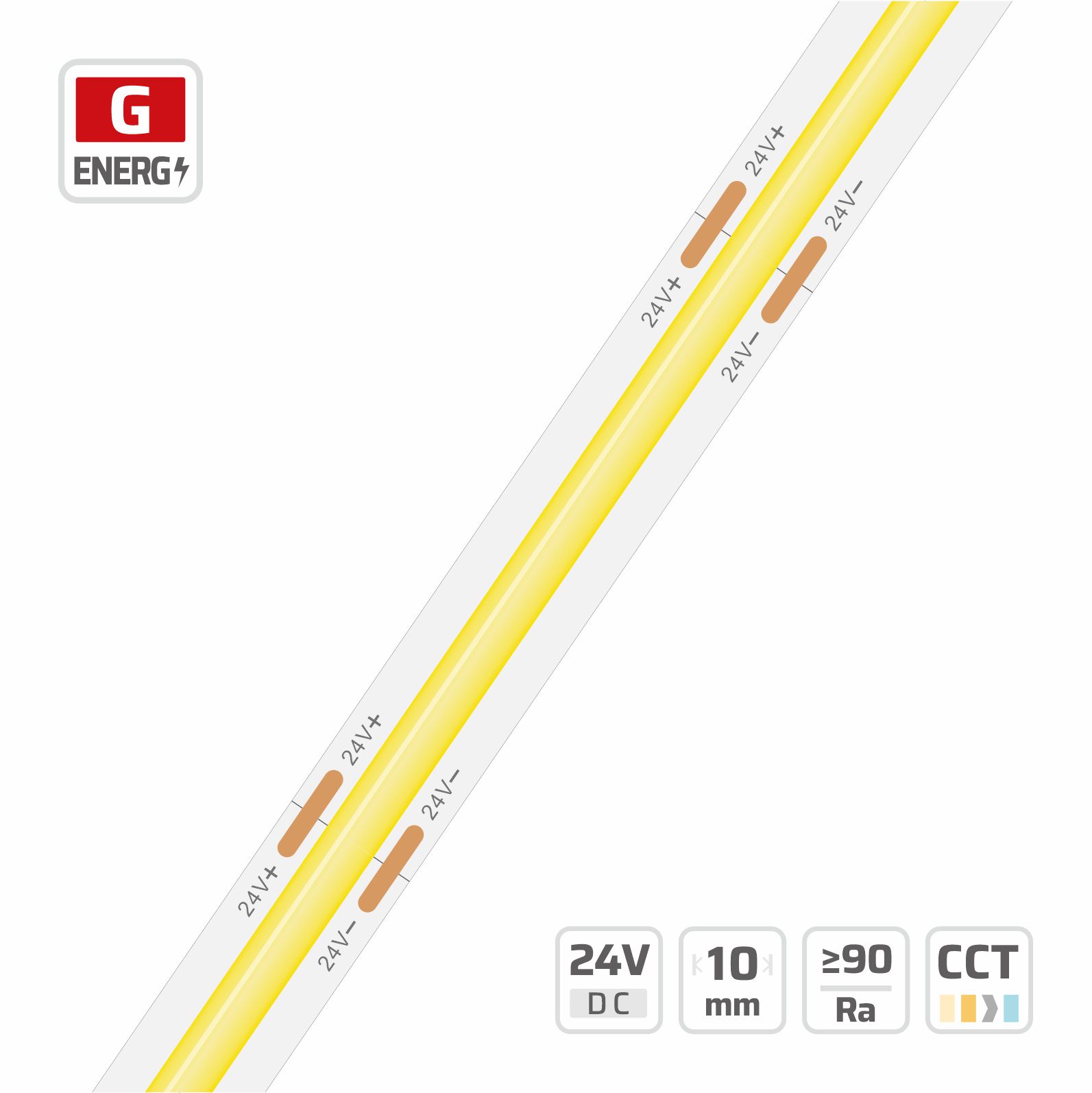 10mm | 24V | 360LEDs | 50mm/cut | #360-W | COB LED strip light