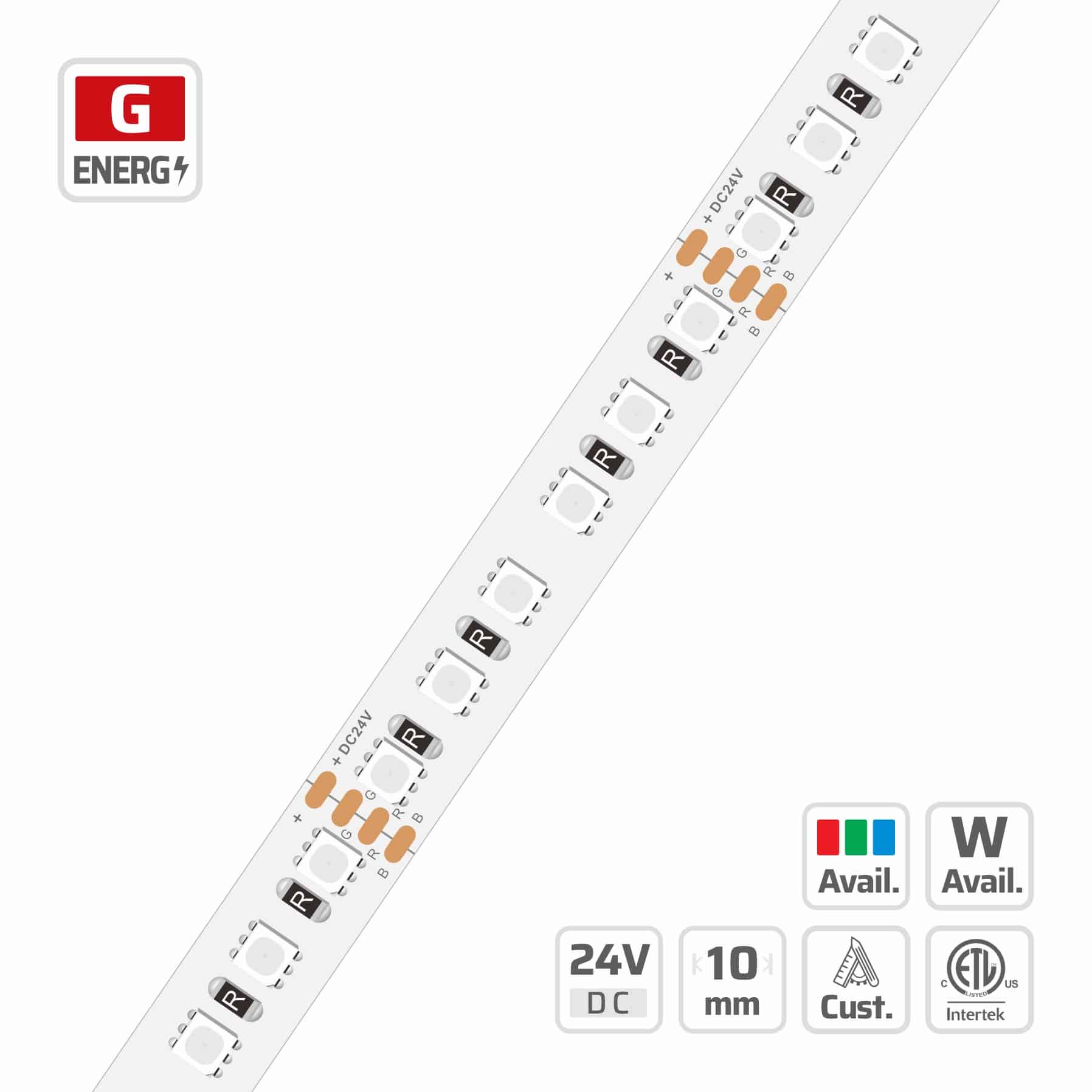 10mm | 24V | 120LEDs | 50mm/cut | #3812U | 3838 RGB LED Strip Light
