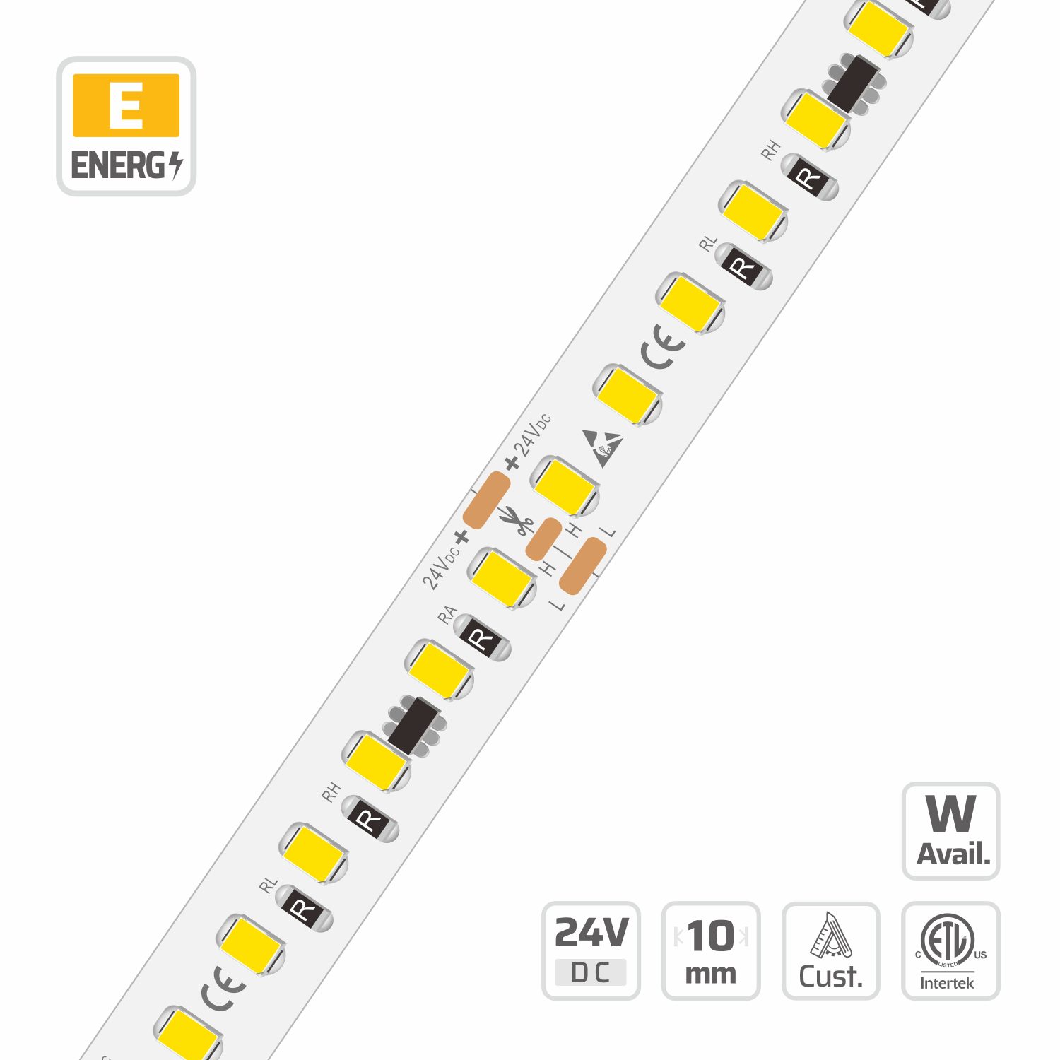 18631 2835 — 24V, cuttable every 50mm, 10mm FPCB width, 2835 LEDs, 140 LEDs/m