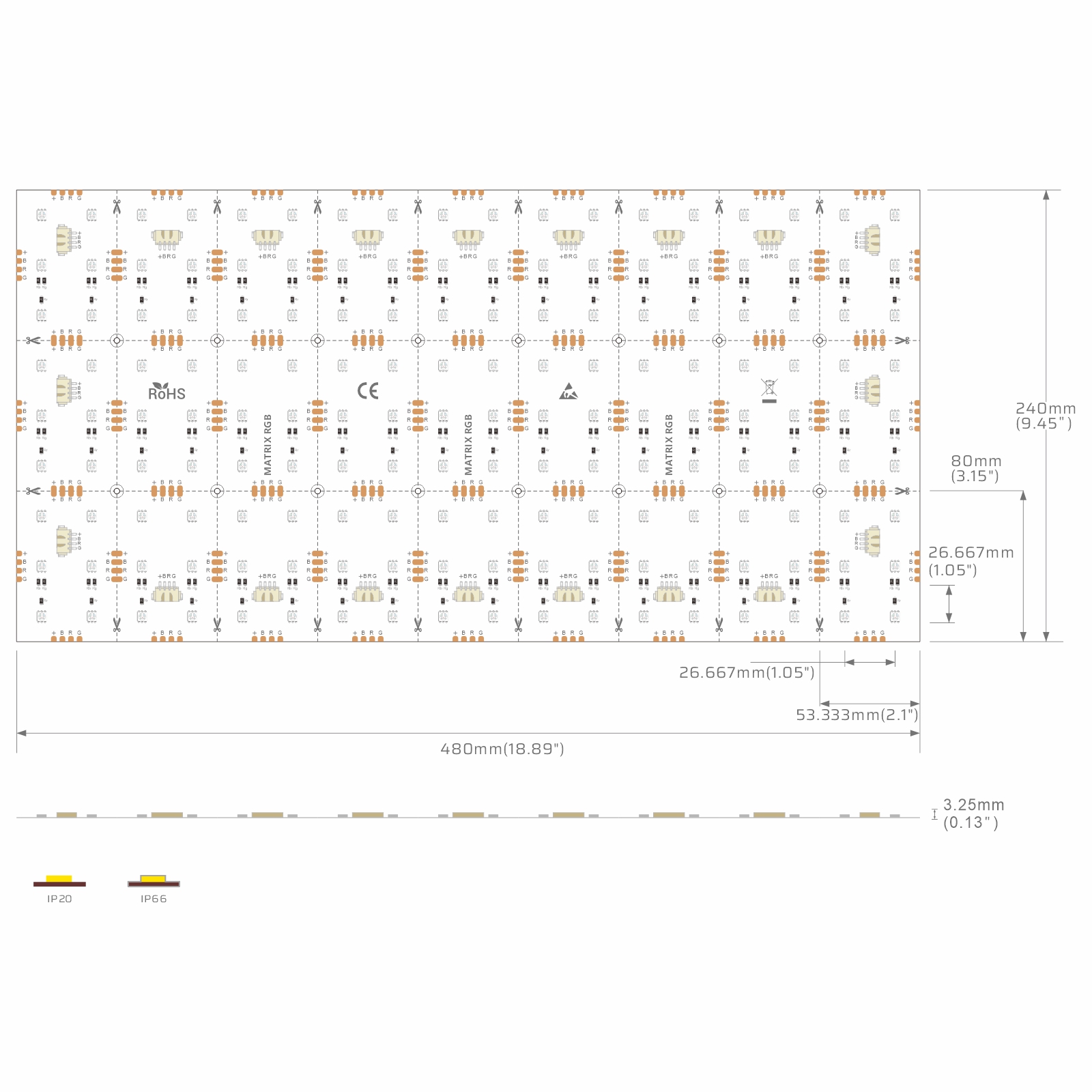 17947 · Flexible LED Sheet · 24V · cuttable 53.3mm 17947 Flexible LED Sheet — 24V, cuttable every 53.3mm, 480*240mm FPCB width, 5050 LEDs, 162 LEDs/m