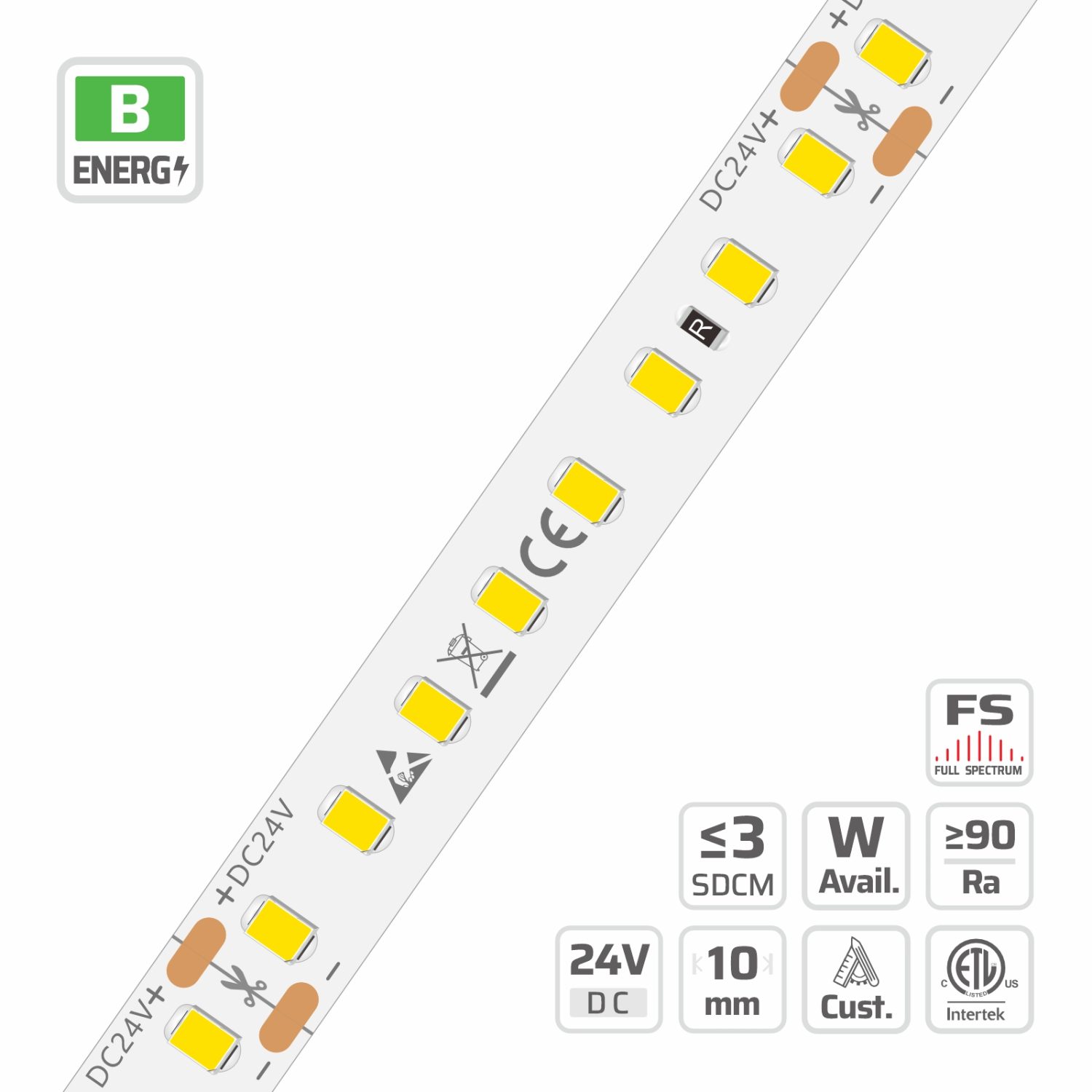 10mm | 24V | 128LEDs | 62.5mm/cut | #3015 | 2835 High Light Efficacy High Lumen LED Strip