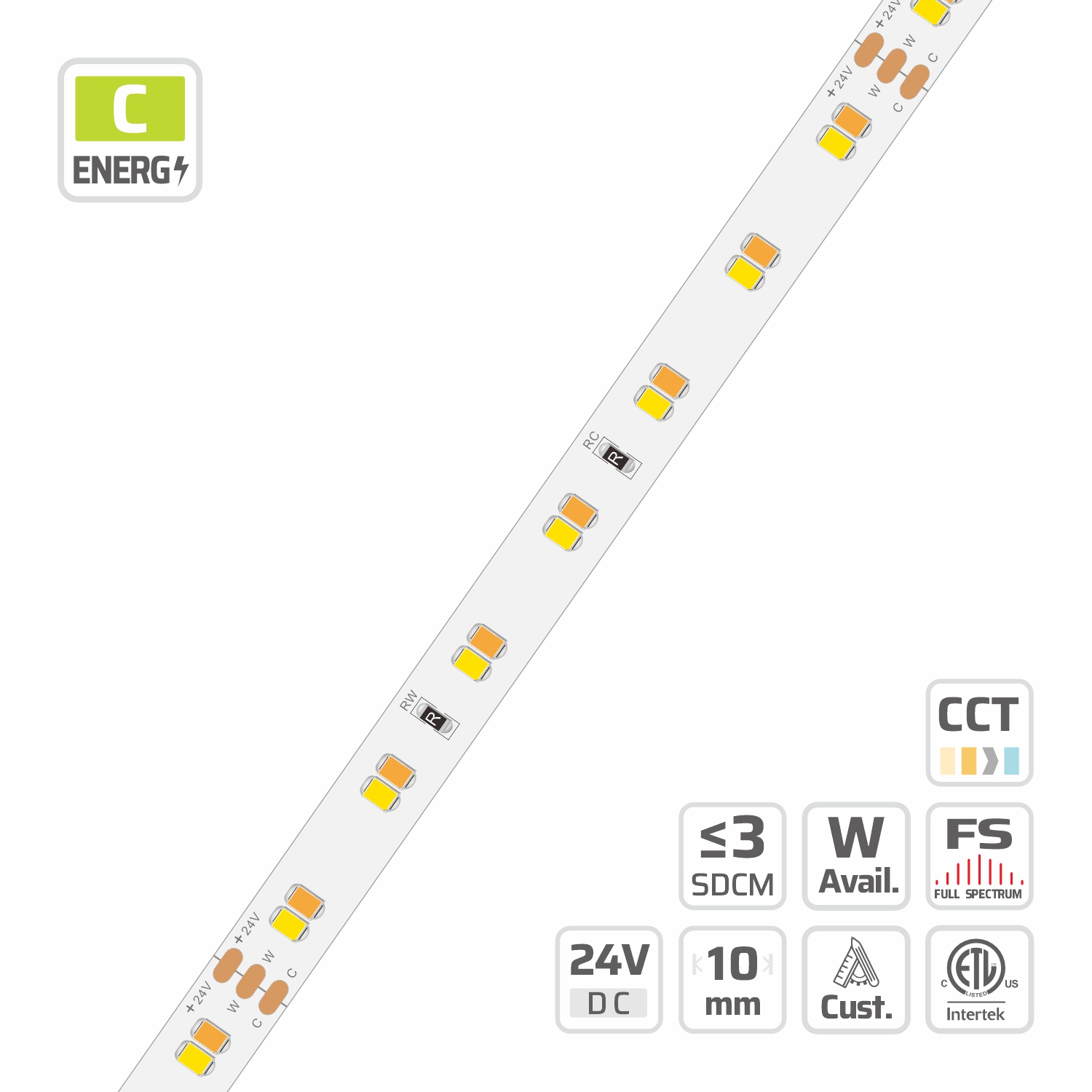 10mm | 24V | 112LEDs | 125mm/cut | #2310 | 2835 Tunable CCT LED Strip Light