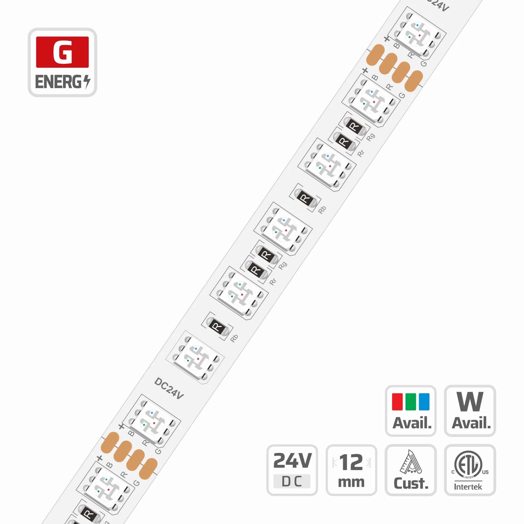 12mm | 24V | 72LEDs | 83.33mm/cut | #4525 | 5050 RGB LED Strip Light