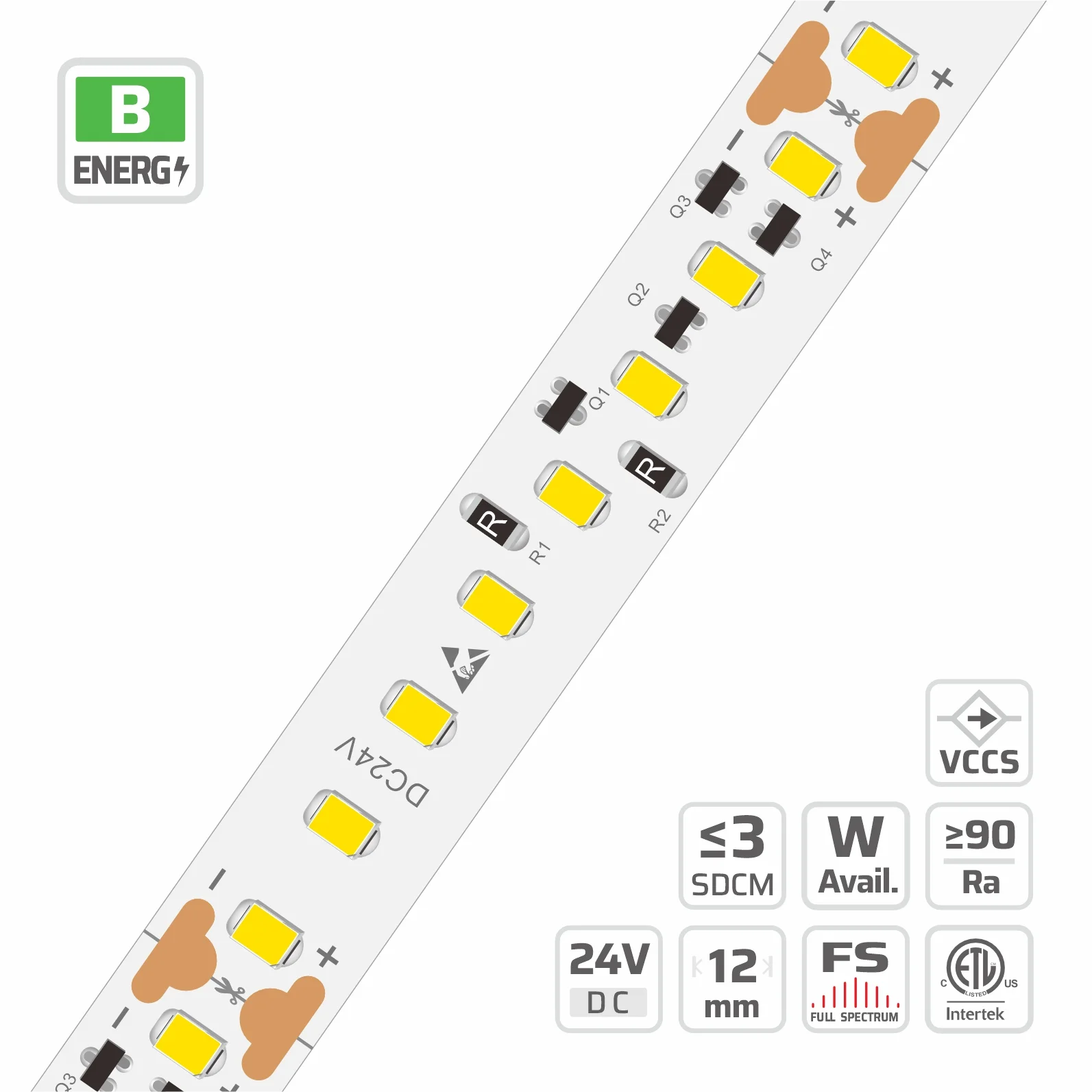 12mm | 24V | 128LEDs | 62.5cut | #4526 | 2835 C.C. High Light Efficacy LED Strip