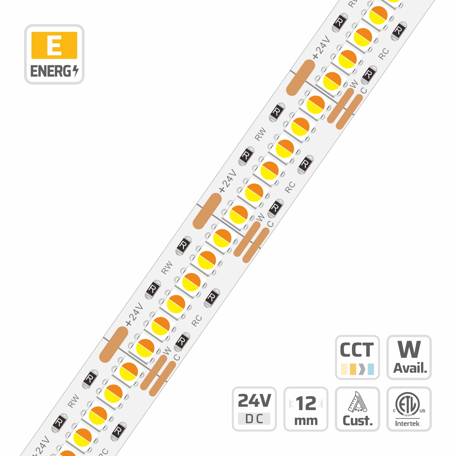 8180 · 24V · cuttable 25mm 8180 3838 CCT LED Strips Two chip in one LED | 12mm | 24V | 25mm/cut | 240LEDs | #8180 — 24V, cuttable every 25mm, 12mm FPCB width, 3838 LEDs, 240 LEDs/m