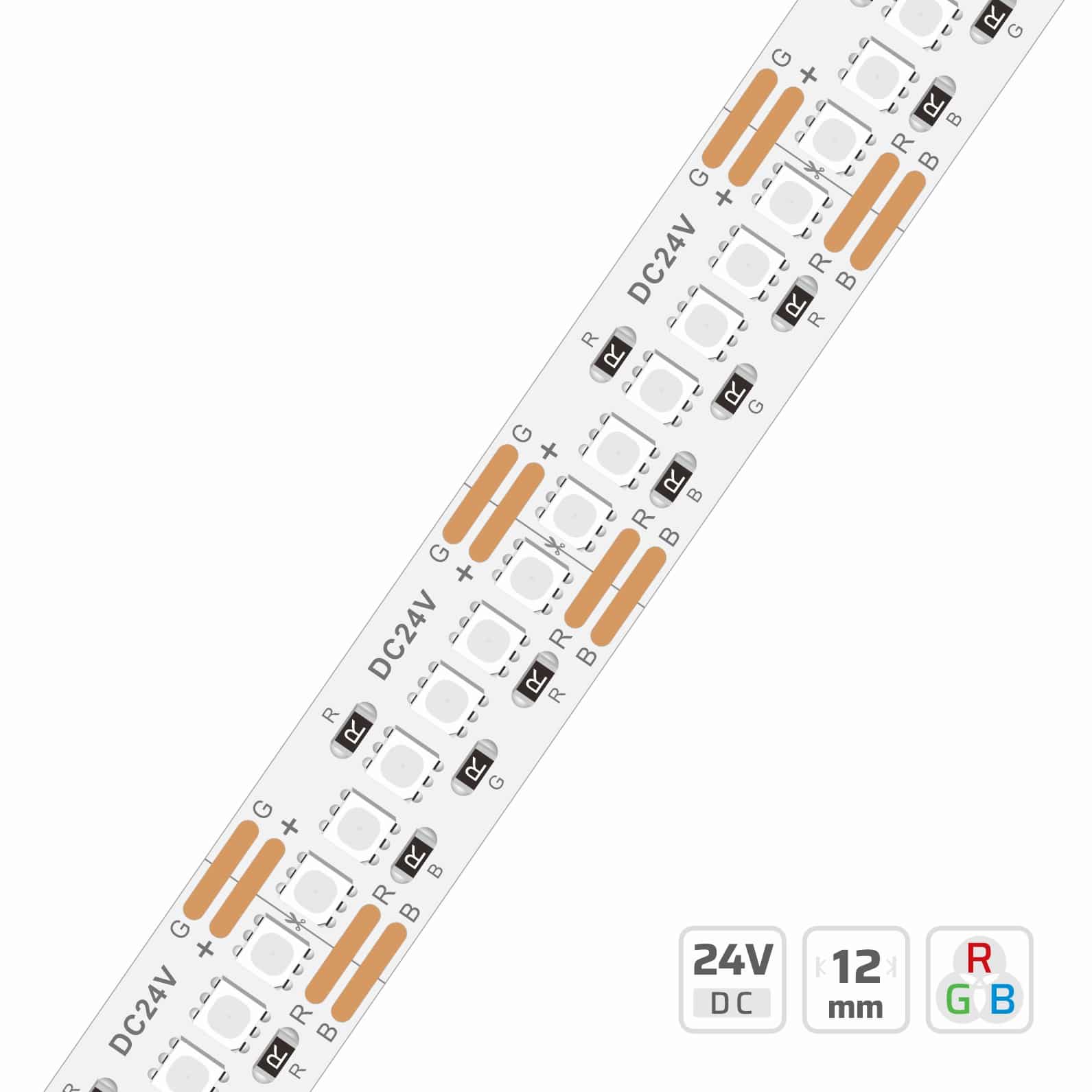 12mm | 24V | 240LEDs | 25mm/cut | #4744 | 3838 RGB LED Strip Light