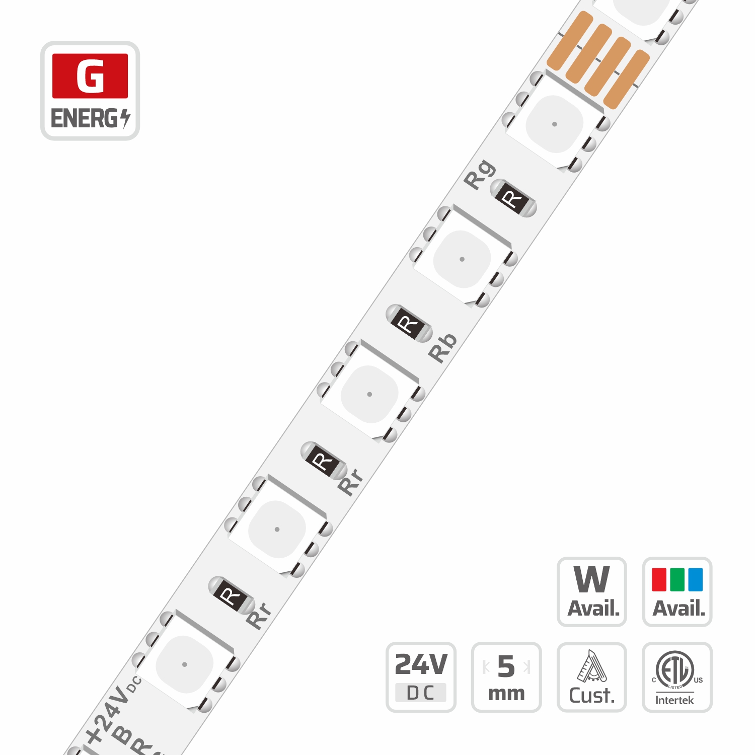 15917 · rgb led strip · 24V · cuttable 50mm 15917 rgb led strip — 24V, cuttable every 50mm, 5mm FPCB width, 3838 LEDs, 120 LEDs/m