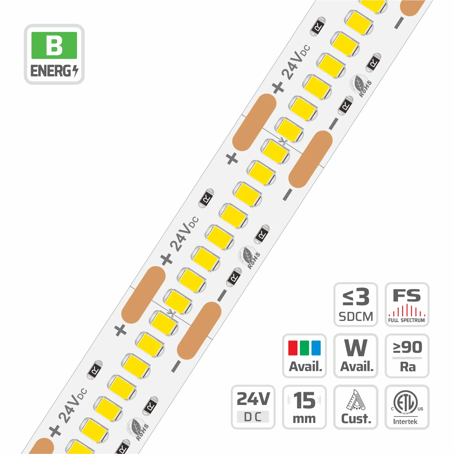 15mm | 24V | 256LEDs | 31.25mm/cut | #5229 | 2835 High Lumen High Light Efficacy Ultra- Density LED Strip Light