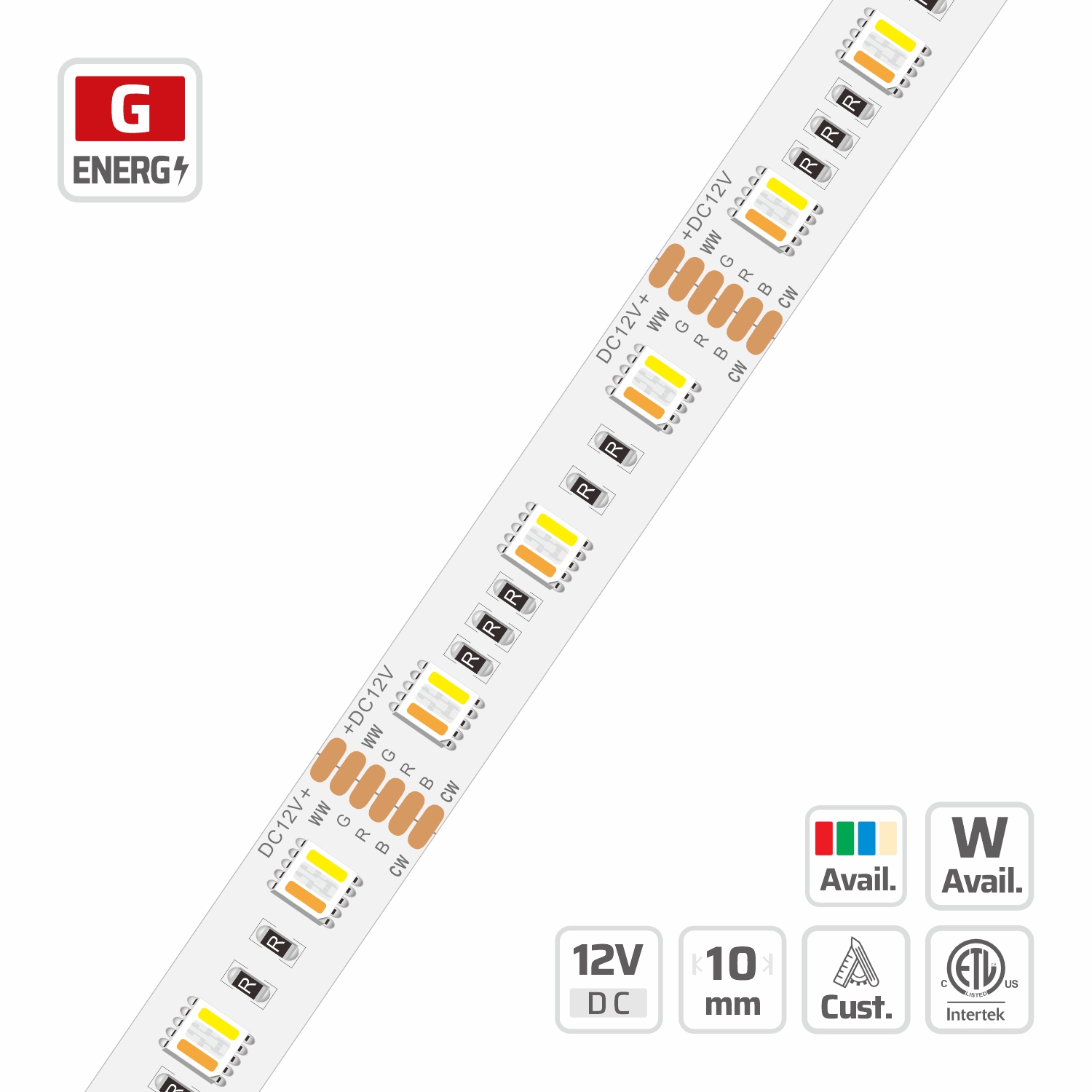 12mm | 12V | 60LEDs | 50mm/cut | #2205 | 5050 RGBWW LED Strip Light