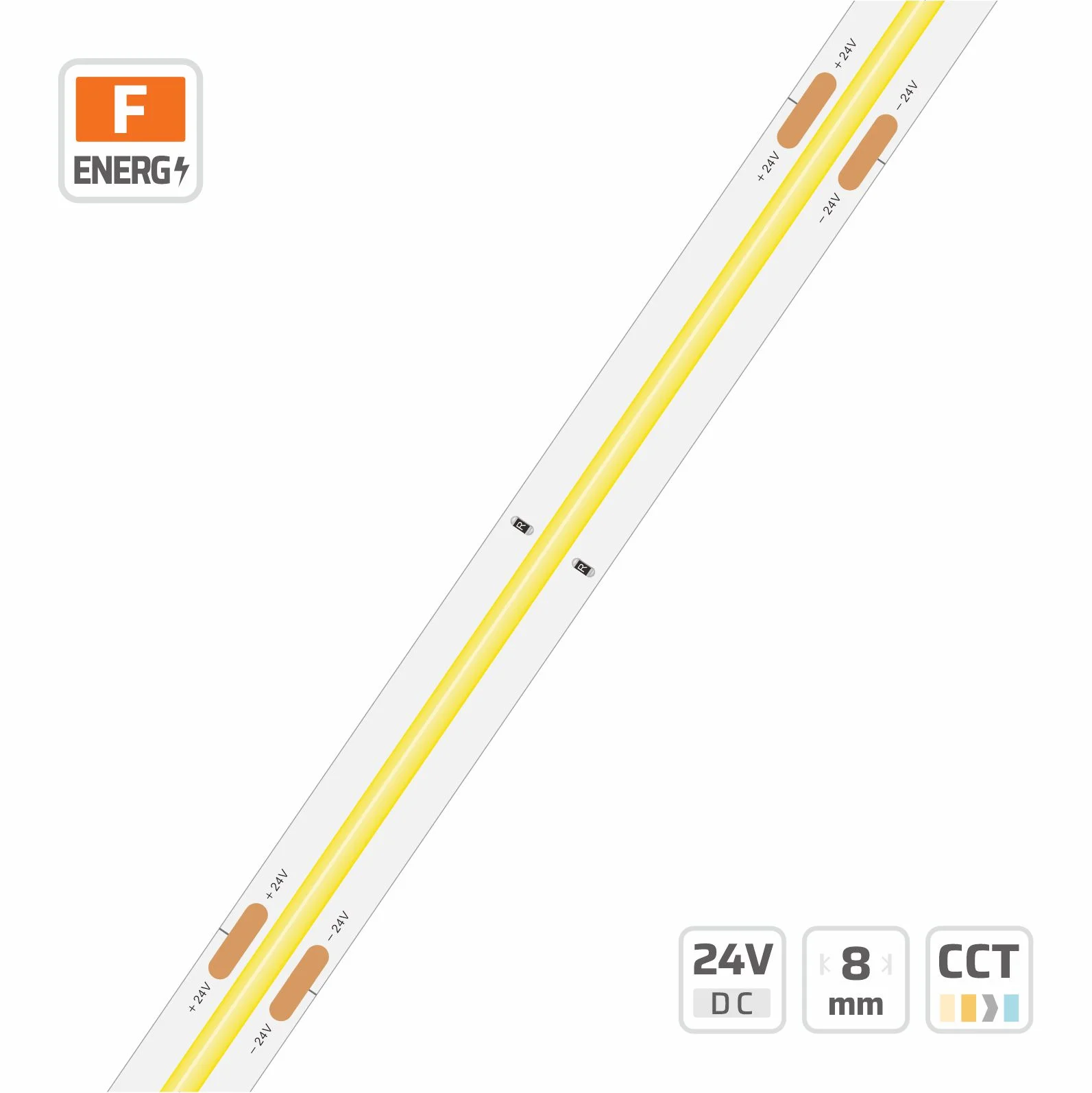 8mm | 24V | 576LEDs | 55.55mm/cut | #576-W | COB LED strip light