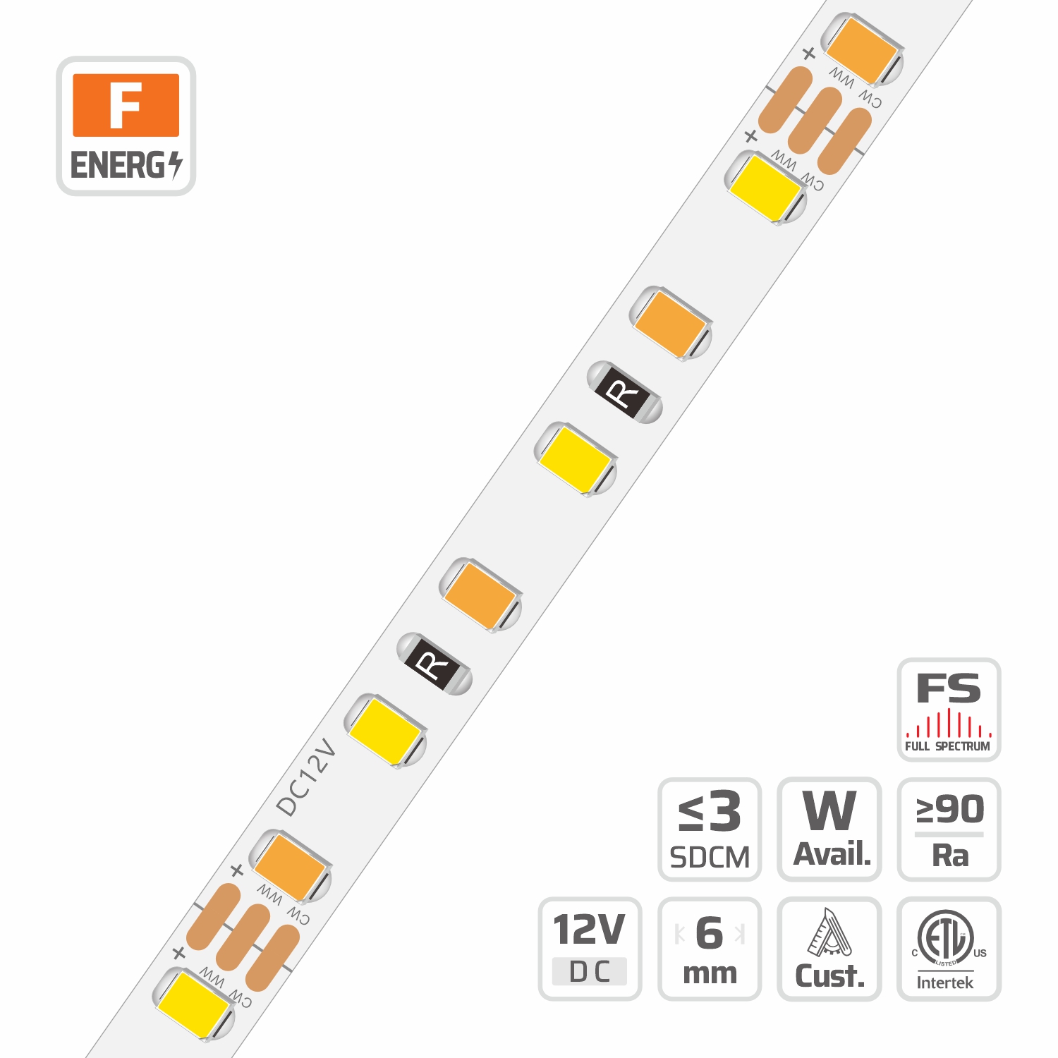 6mm | 12V | 120LEDs | 50mm/cut | #1727 | 2835 CCT LED Strip Light