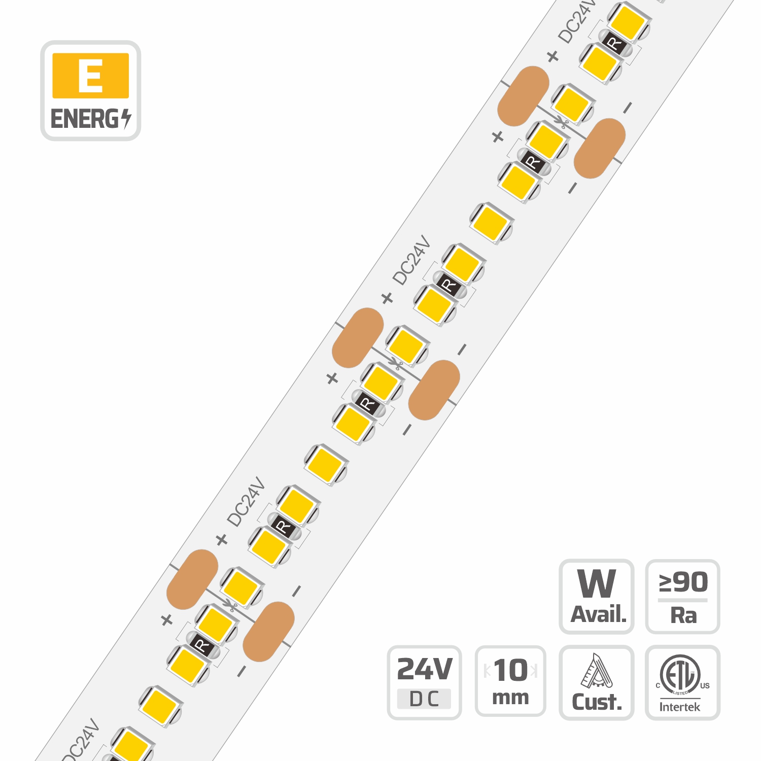 1688 high density led strip — 24V, cuttable every 20mm, 10mm FPCB width, 2216 LEDs, 300 LEDs/m