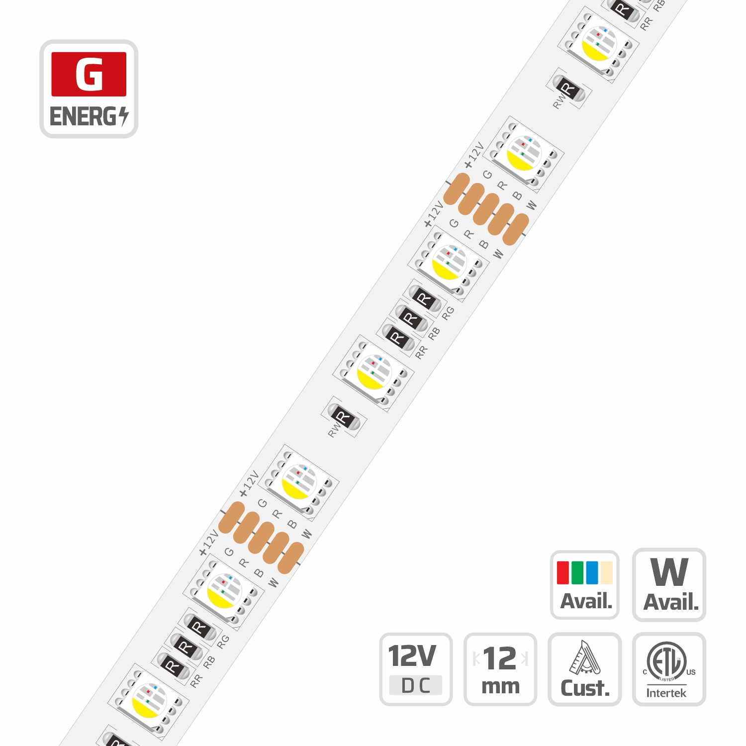 12mm | 12V | 60LEDs | 50mm/cut | #2844 | 5050 RGBW LED Strip Light