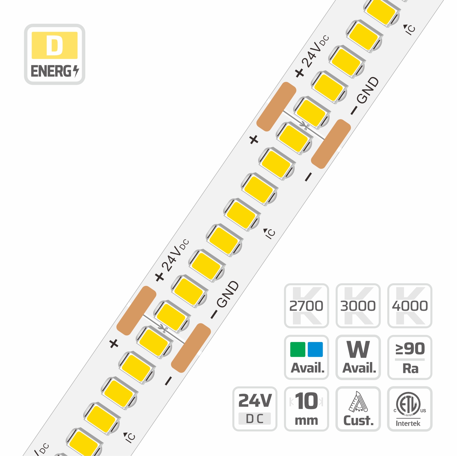 10mm | 24V | 288LEDs | 27.8mm/cut | #63717 | 2835 High light efficacy, Ultra-long, Ultra-density Built-in IC LED strip light